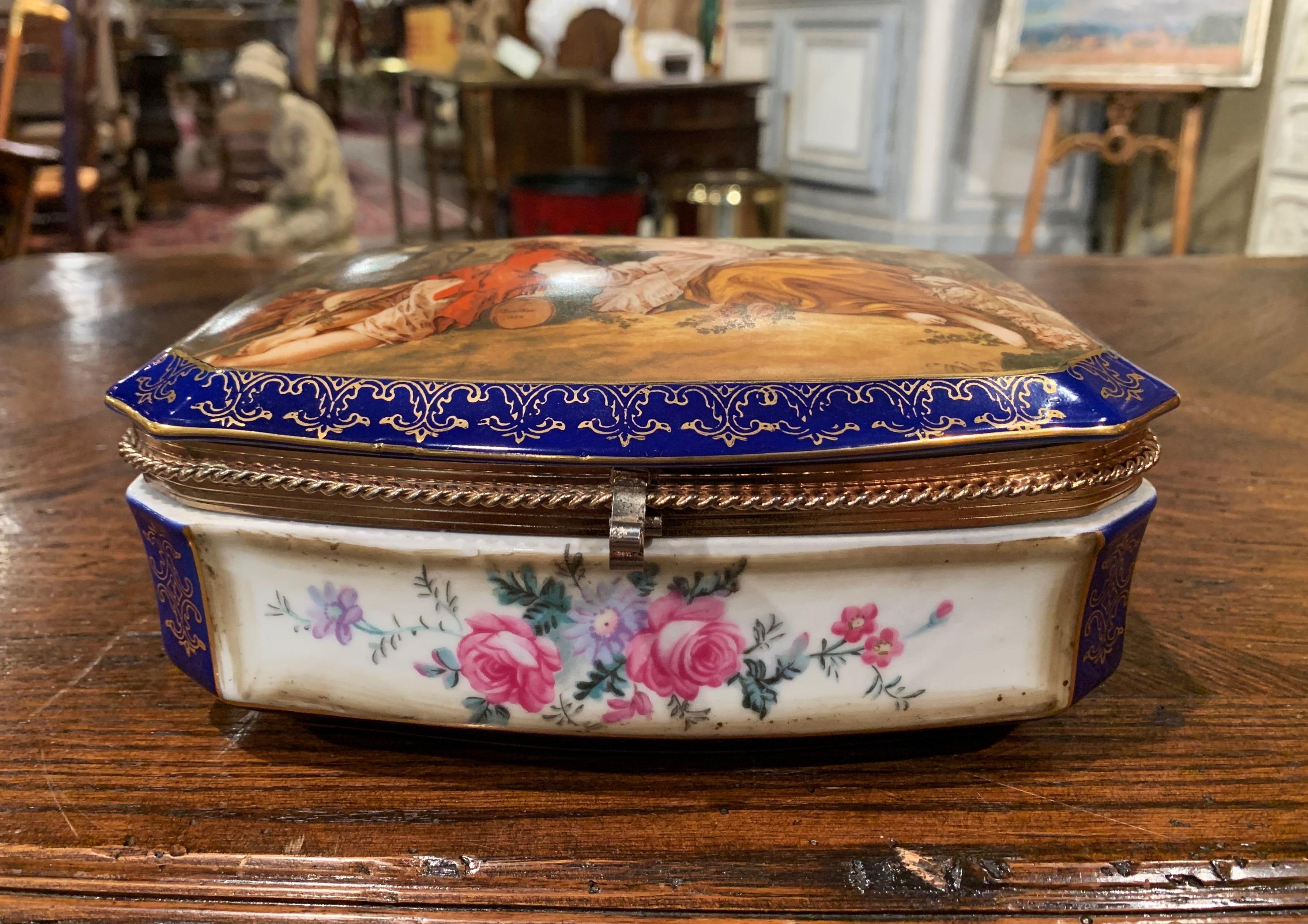 Napoleon III 19th Century French Sèvres Cobalt Porcelain and Gilt Brass Casket Jewelry Box