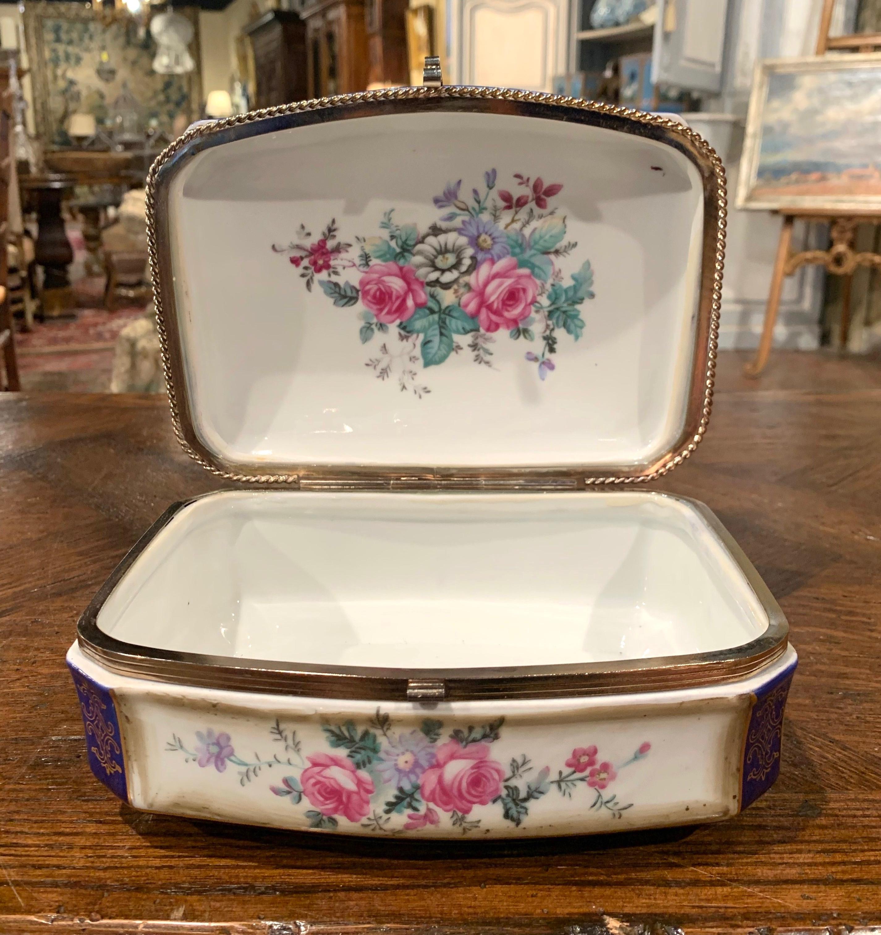 19th Century French Sèvres Cobalt Porcelain and Gilt Brass Casket Jewelry Box 2