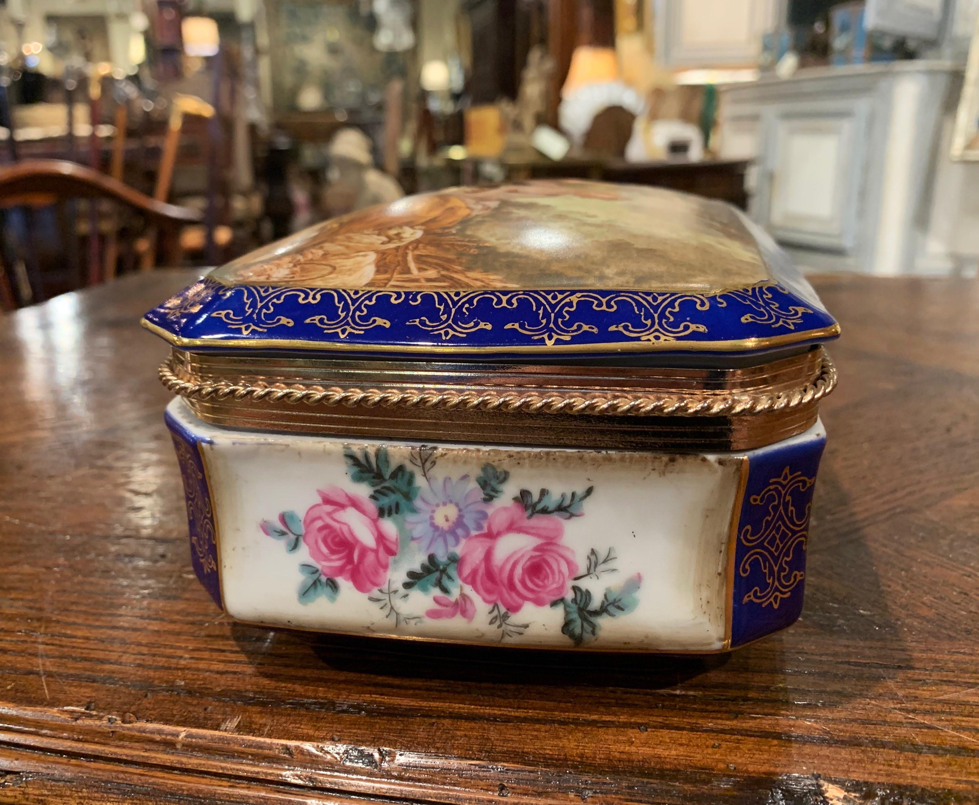 19th Century French Sèvres Cobalt Porcelain and Gilt Brass Casket Jewelry Box 4