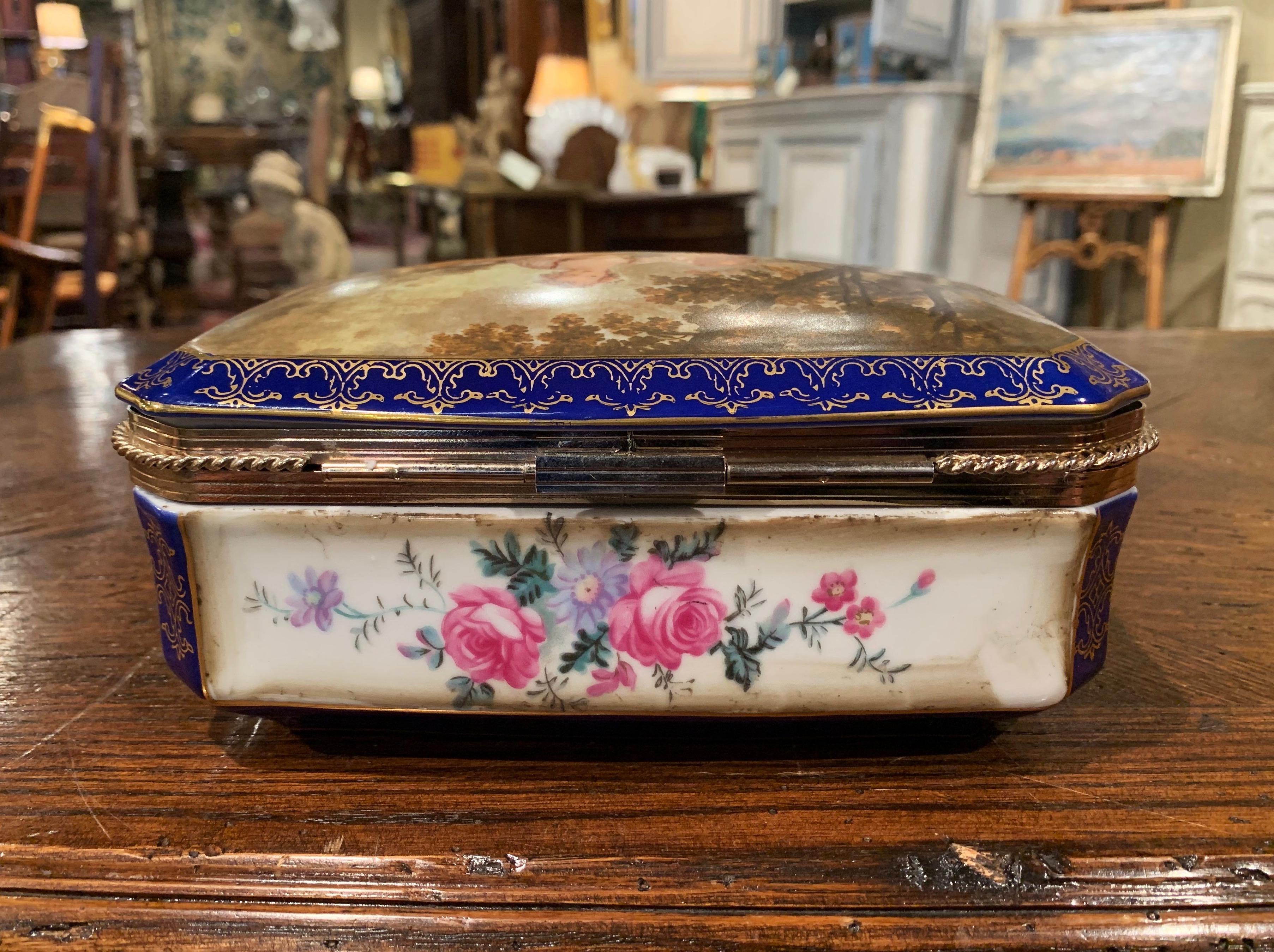 19th Century French Sèvres Cobalt Porcelain and Gilt Brass Casket Jewelry Box 5