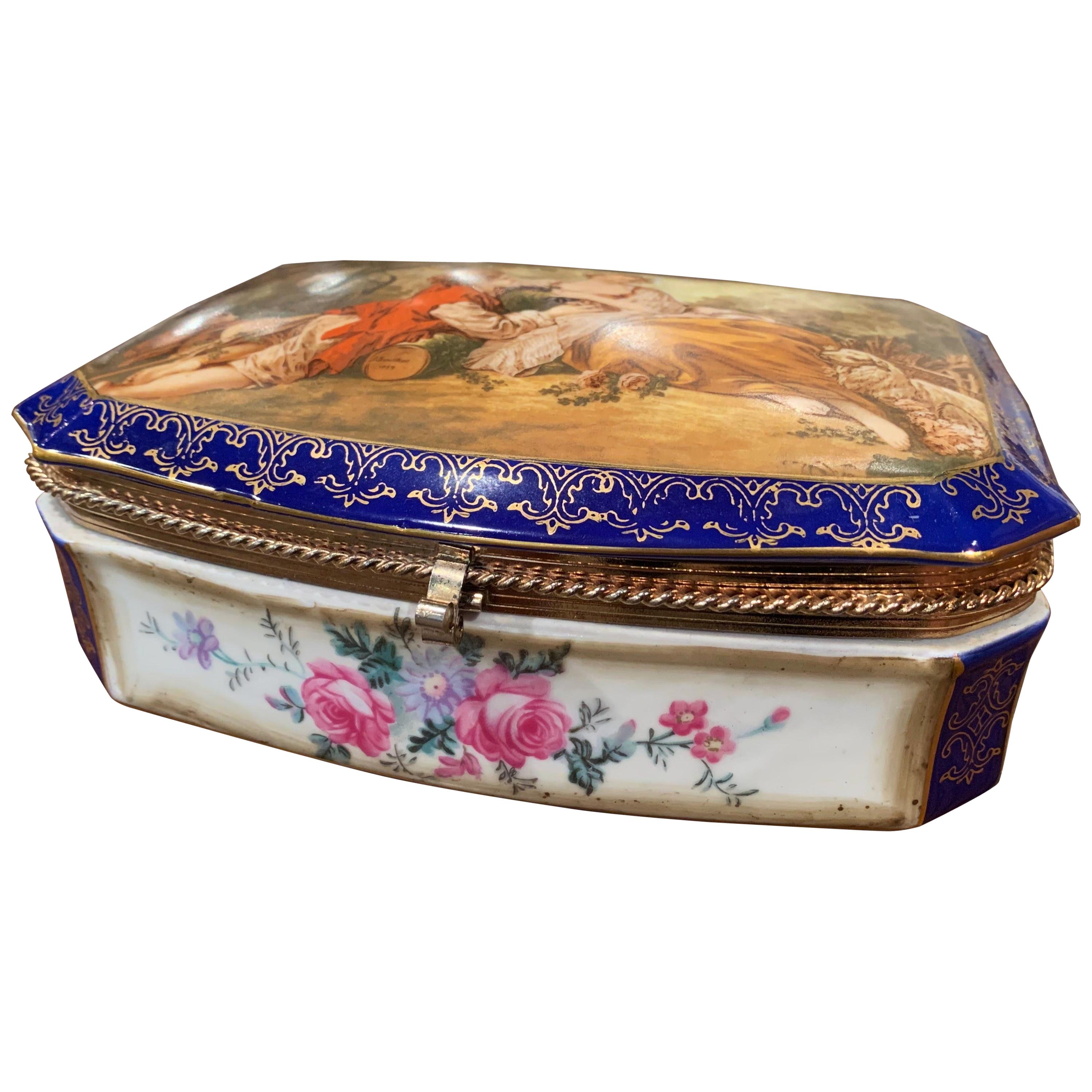 19th Century French Sèvres Cobalt Porcelain and Gilt Brass Casket Jewelry Box