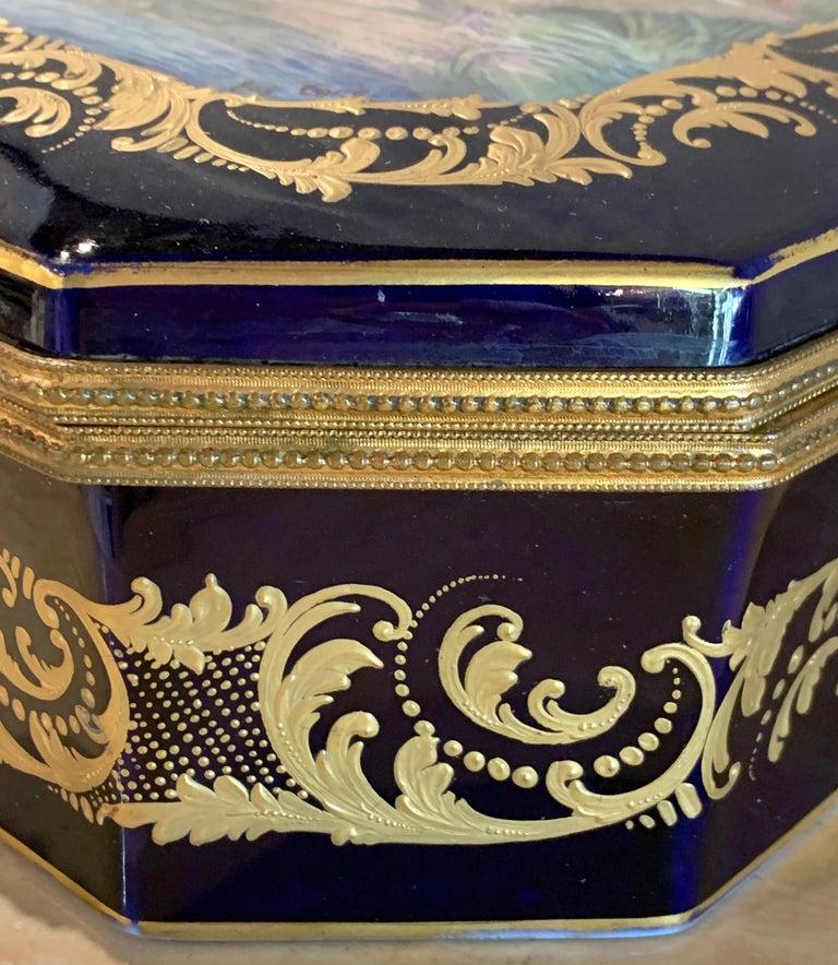 Belle Époque 19th Century French Sèvres Cobalt Porcelain and Gilt Bronze Casket Jewelry Box