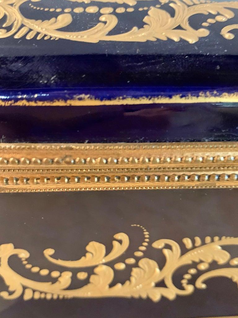 Women's or Men's 19th Century French Sèvres Cobalt Porcelain and Gilt Bronze Casket Jewelry Box