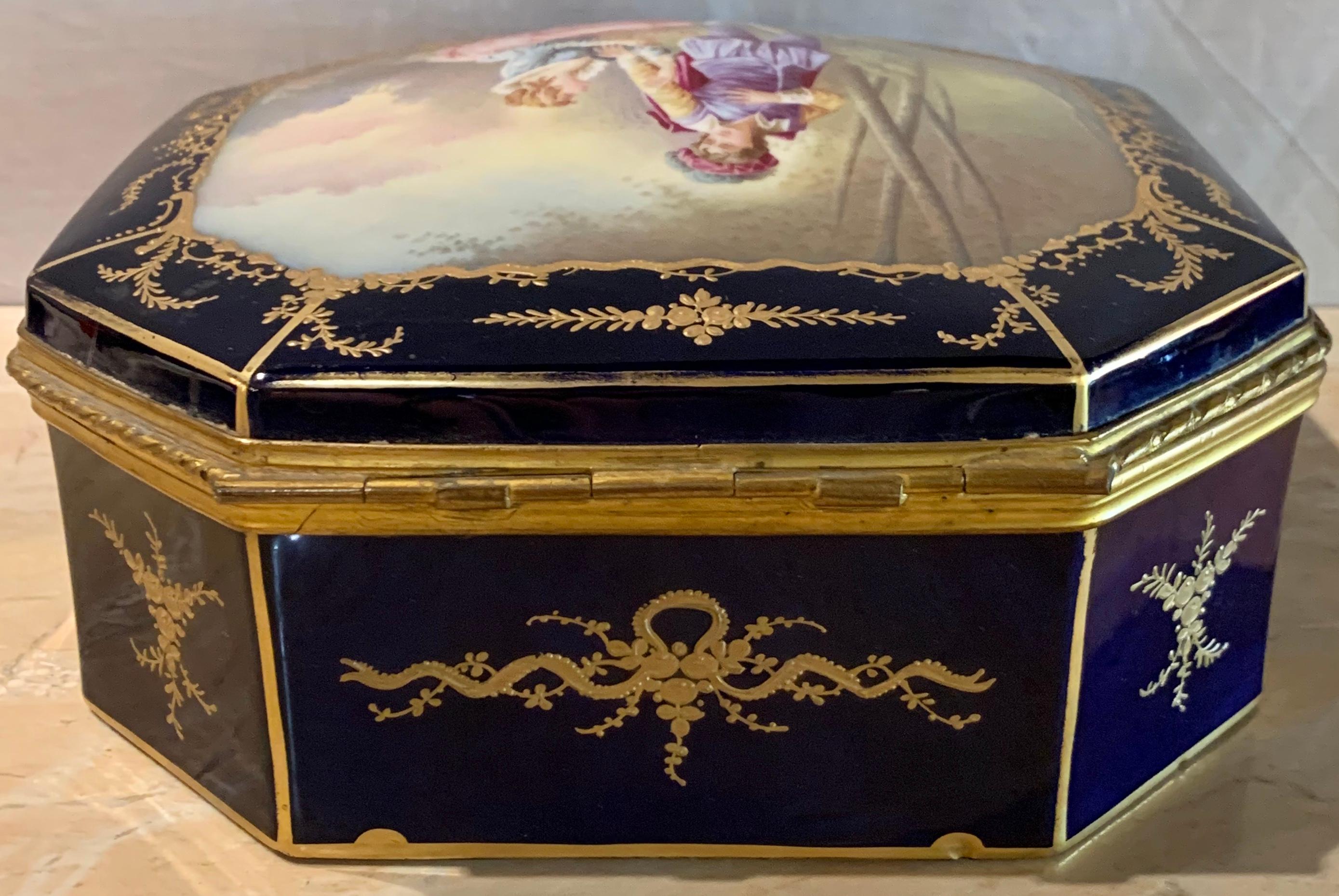 19th Century French Sevres Cobalt Porcelain and Gilt Bronze Casket Jewelry Box 2