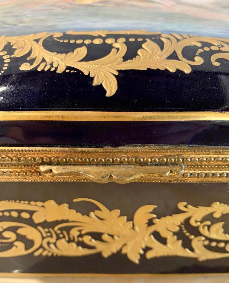 19th Century French Sèvres Cobalt Porcelain and Gilt Bronze Casket Jewelry Box 1