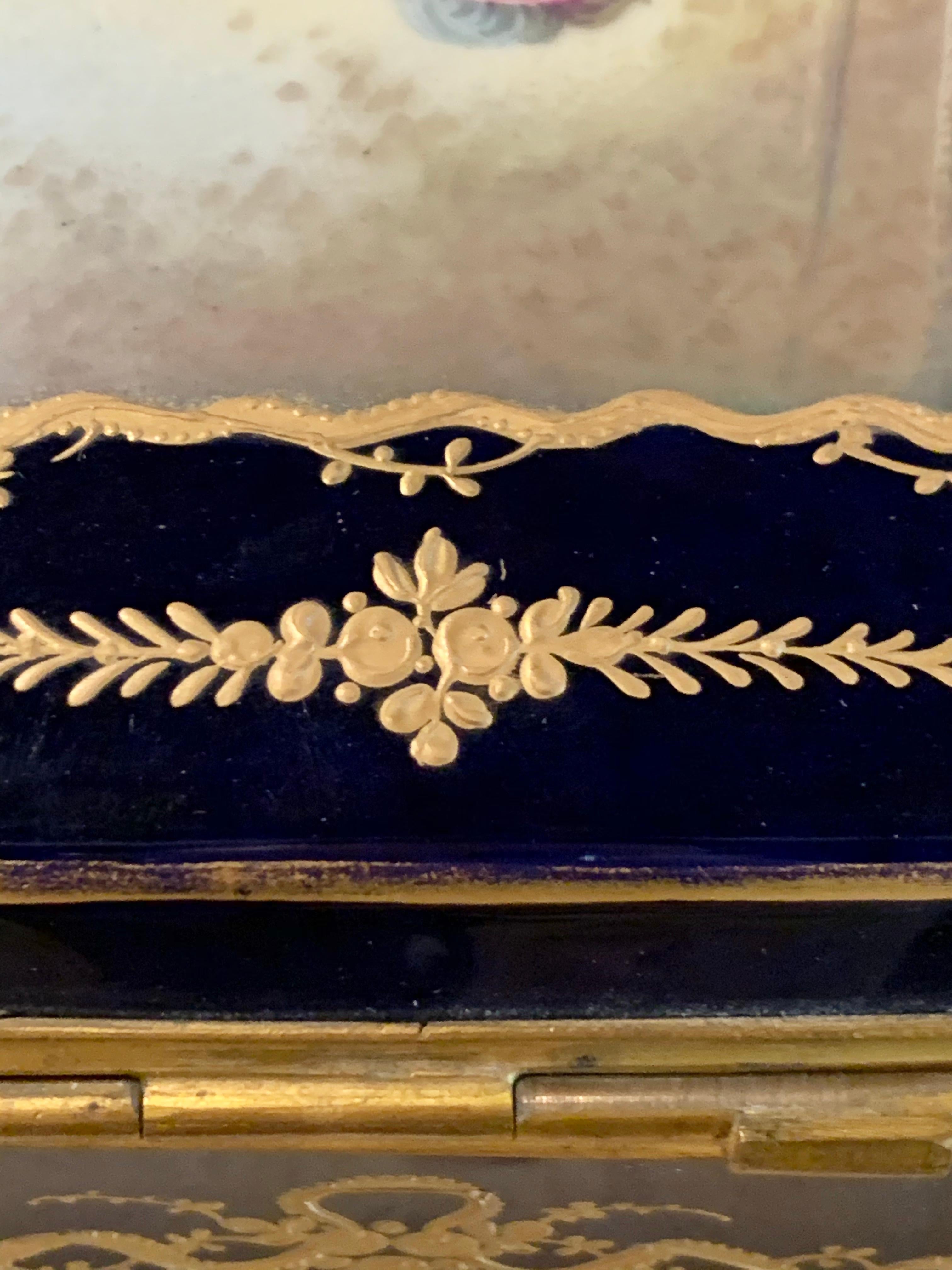 19th Century French Sevres Cobalt Porcelain and Gilt Bronze Casket Jewelry Box 3