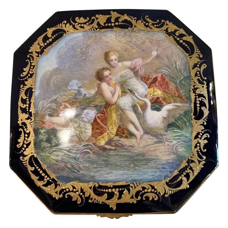 19th Century French Sèvres Cobalt Porcelain and Gilt Bronze Casket Jewelry Box