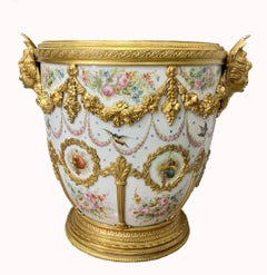 19th Century French Sevres Gilt Bronze Mounted Cache Pot