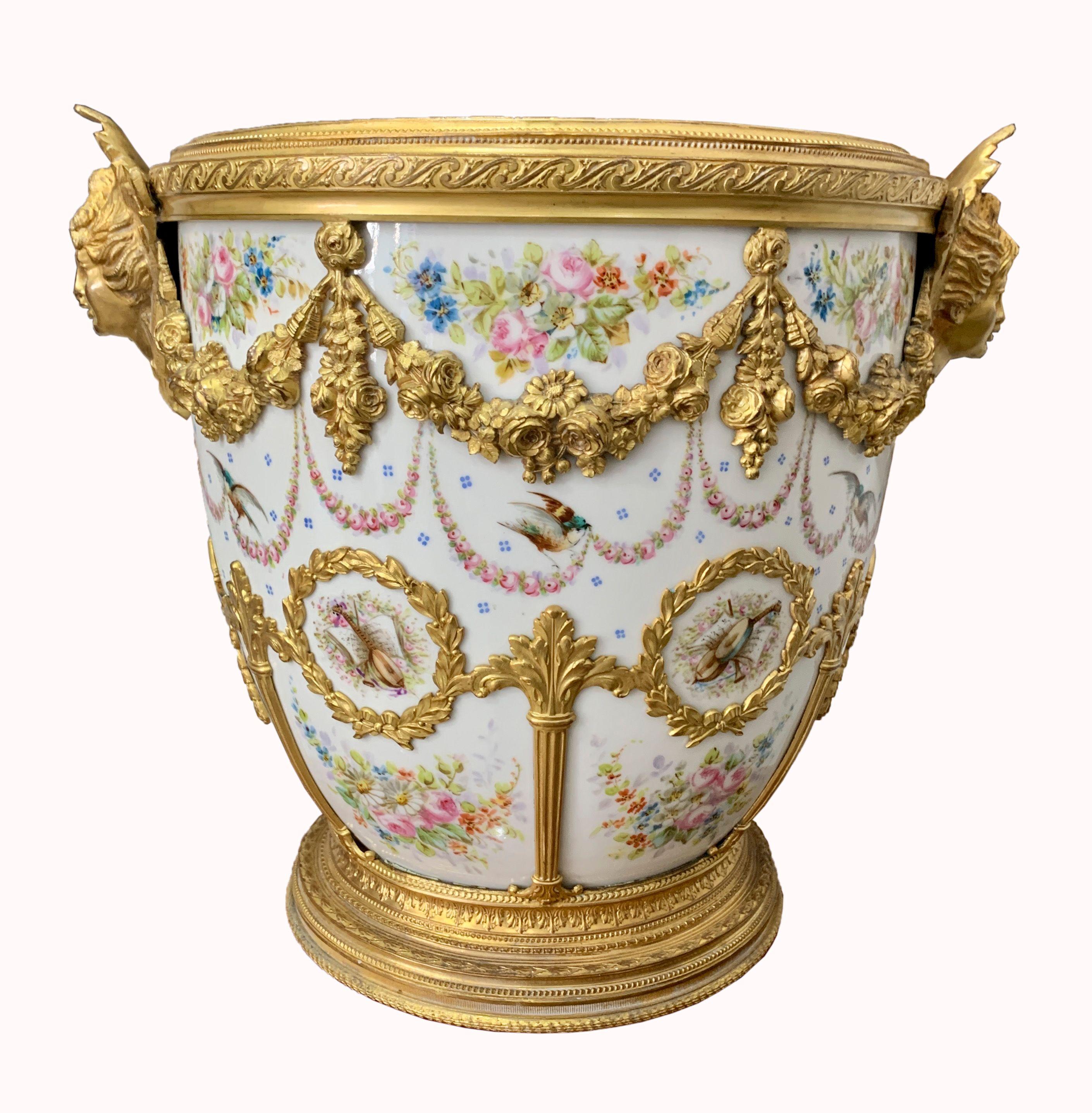 19th Century French Sevres Gilt Bronze Mounted Cache Pot 1