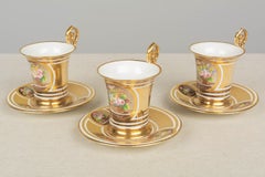19th Century French Sèvres Gilt Porcelain Cup & Saucer, Set of 3