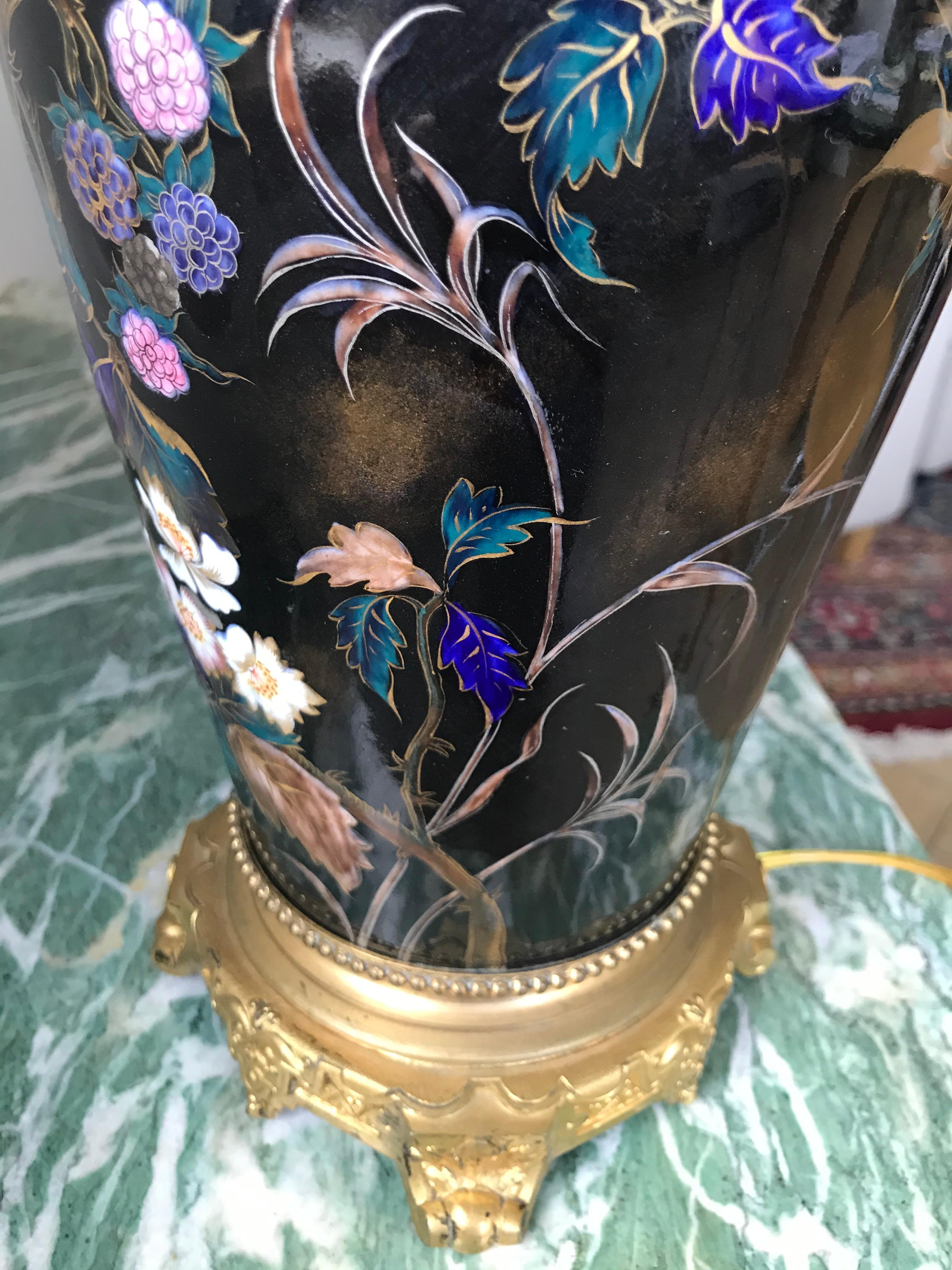 Napoleon III 19th Century French Sevres Hand-Painted Dark Blue Porcelain Lamp on Ormolu Base