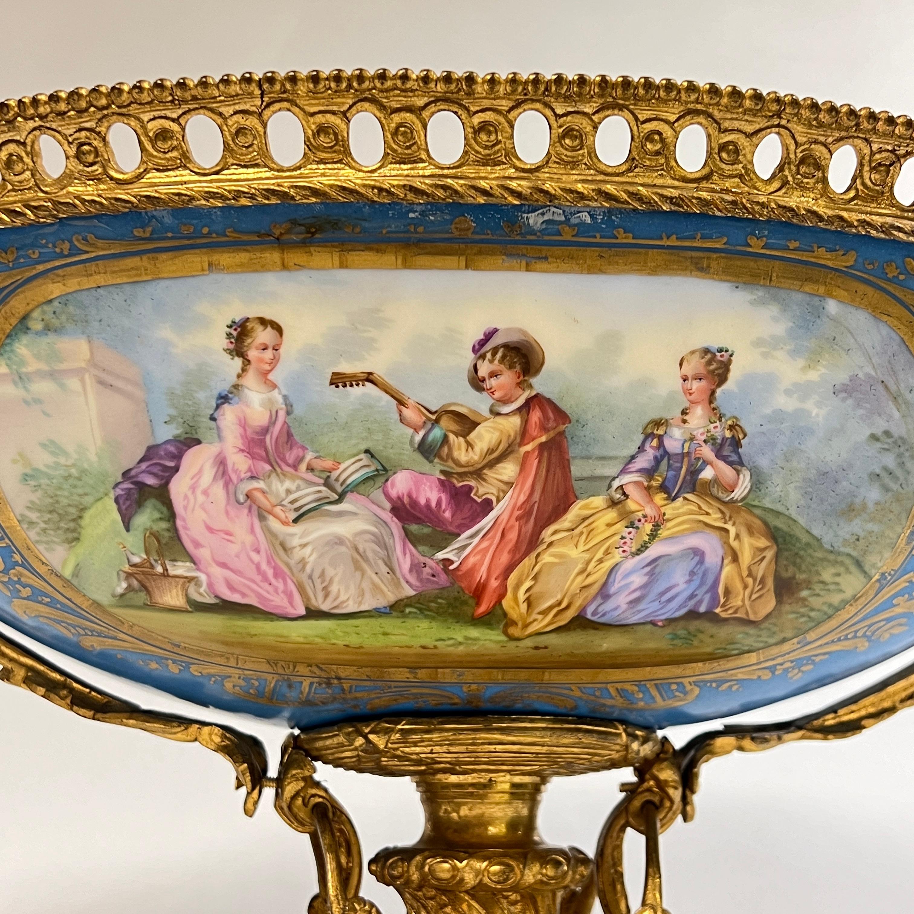 19th Century French Sevres Louis XV Style Porcelain Gilt Bronze Centerpiece Bowl 8