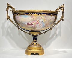 19th Century French Sevres Louis XV Style Porcelain Gilt Bronze Centerpiece Bowl