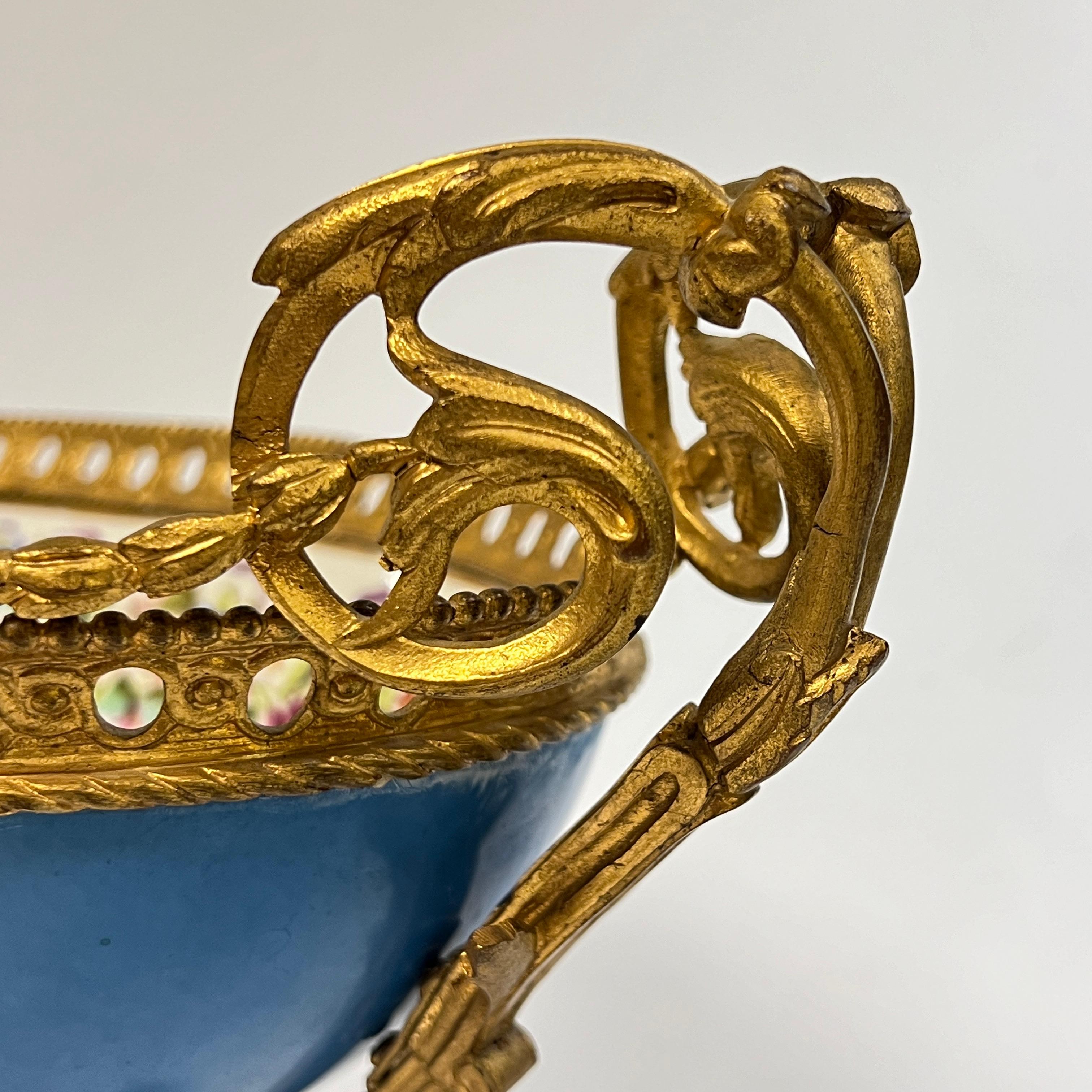 19th Century French Sevres Louis XV Style Porcelain Gilt Bronze Centerpiece Bowl 1