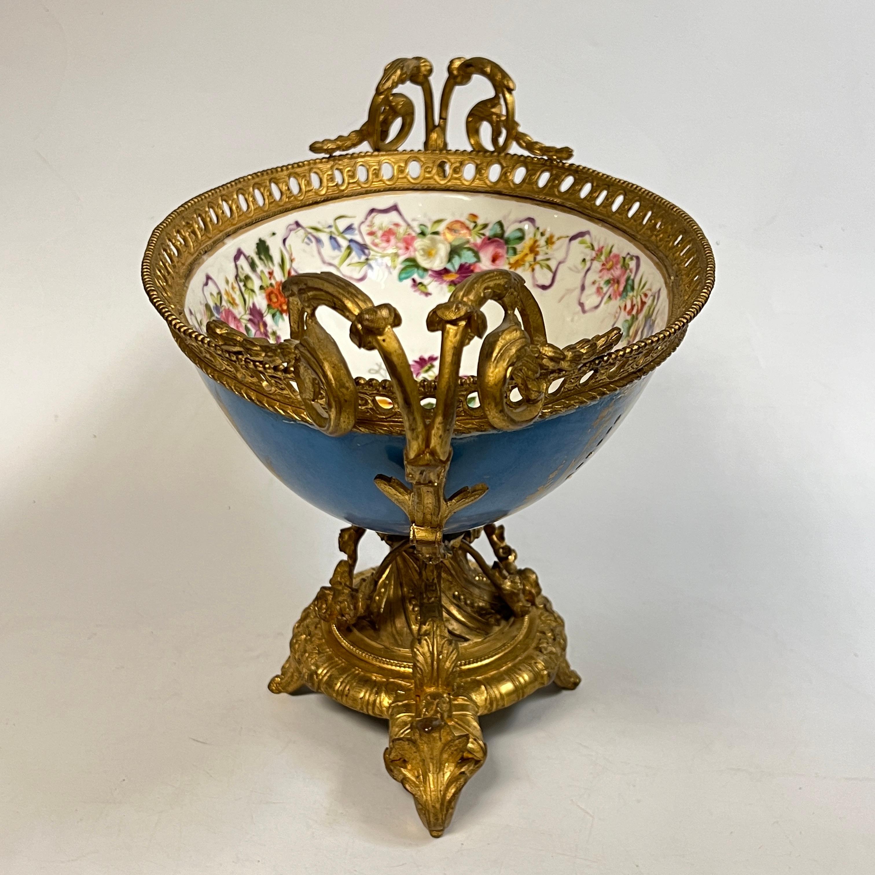 19th Century French Sevres Louis XV Style Porcelain Gilt Bronze Centerpiece Bowl 2