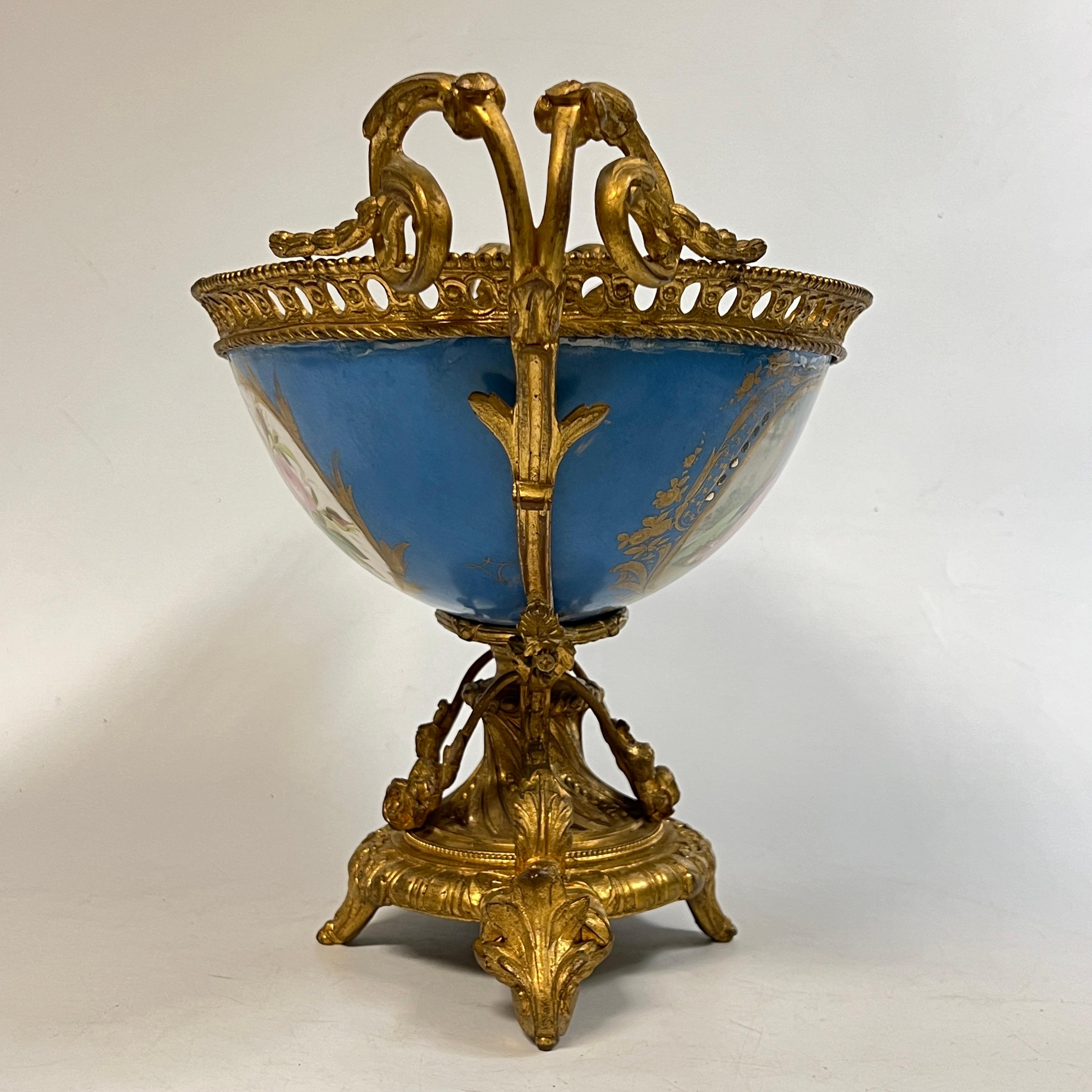 19th Century French Sevres Louis XV Style Porcelain Gilt Bronze Centerpiece Bowl 3