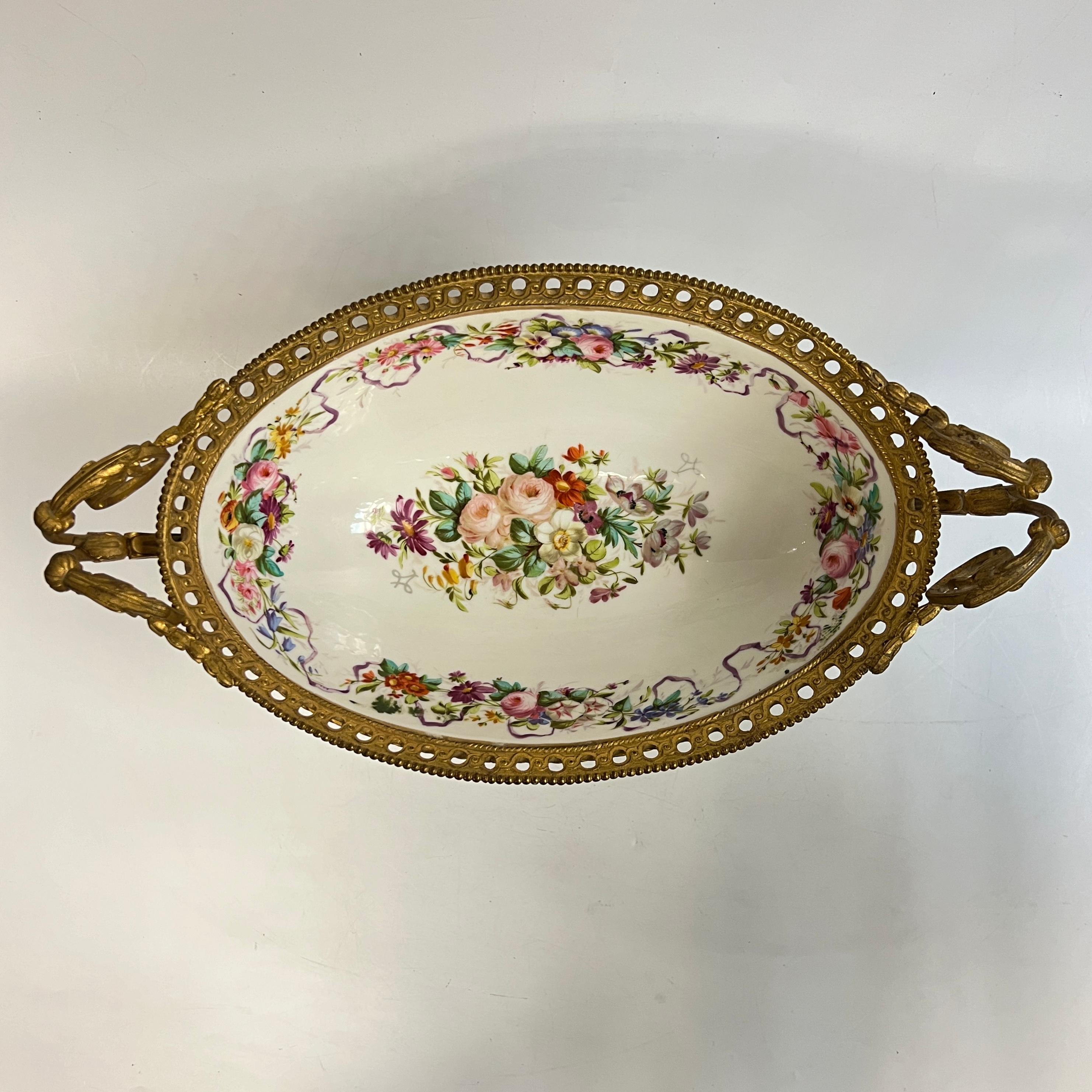 19th Century French Sevres Louis XV Style Porcelain Gilt Bronze Centerpiece Bowl 6