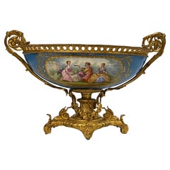 19th Century French Sevres Louis XV Style Porcelain Gilt Bronze Centerpiece Bowl