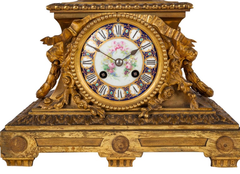Gilt 19th Century French Sevres, Louis XVI Style Clock Set For Sale