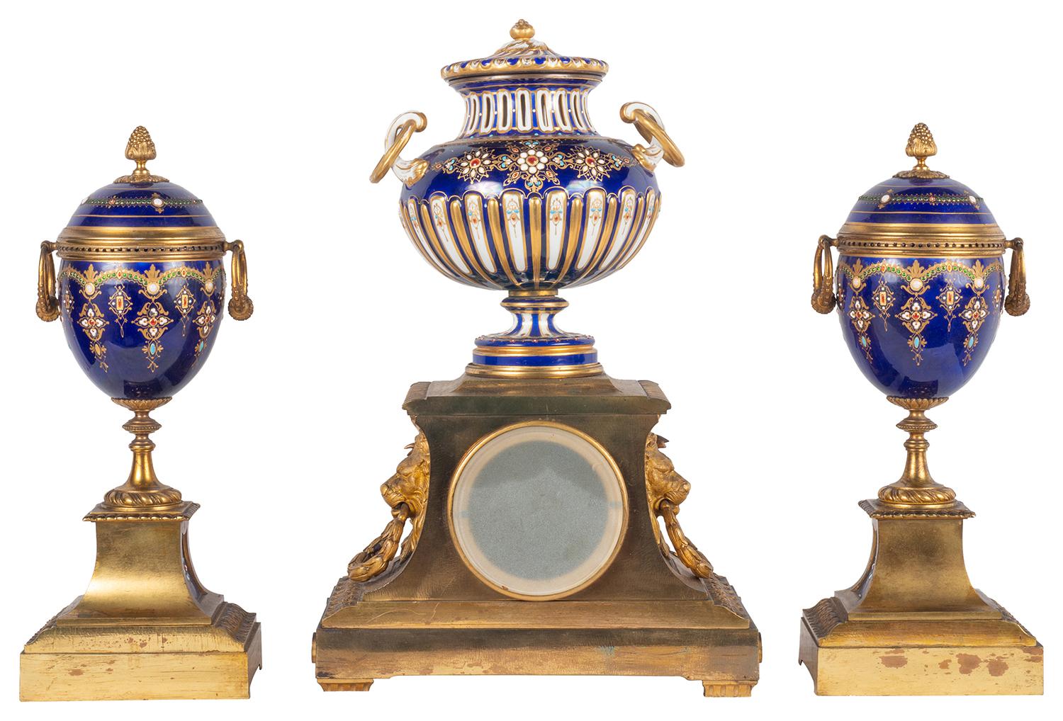 19th Century French Sevres, Louis XVI Style Clock Set For Sale 2