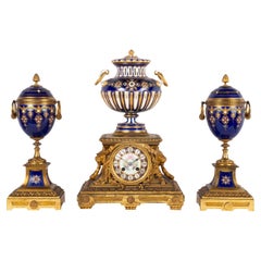 19th Century French Sevres, Louis XVI Style Clock Set