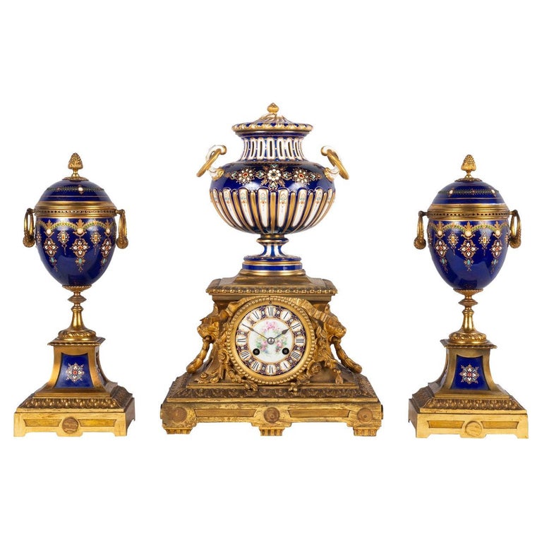 19th Century French Sevres, Louis XVI Style Clock Set For Sale