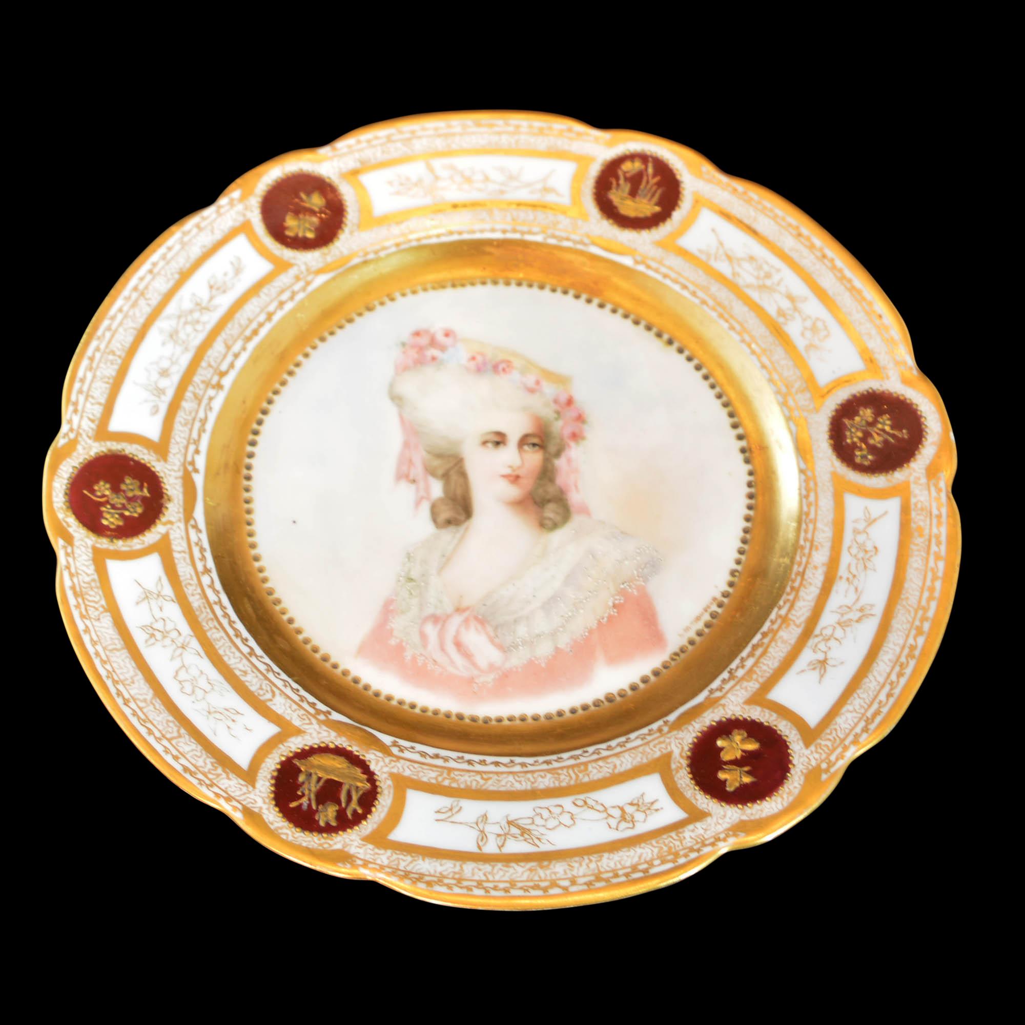 19th Century French Sevres Painted & Gilt Portrait Plate Haviland Numbered 5