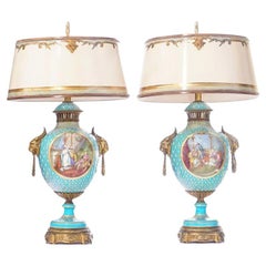 19th Century French Sévres Painted Porcelain and Bronze Lamp