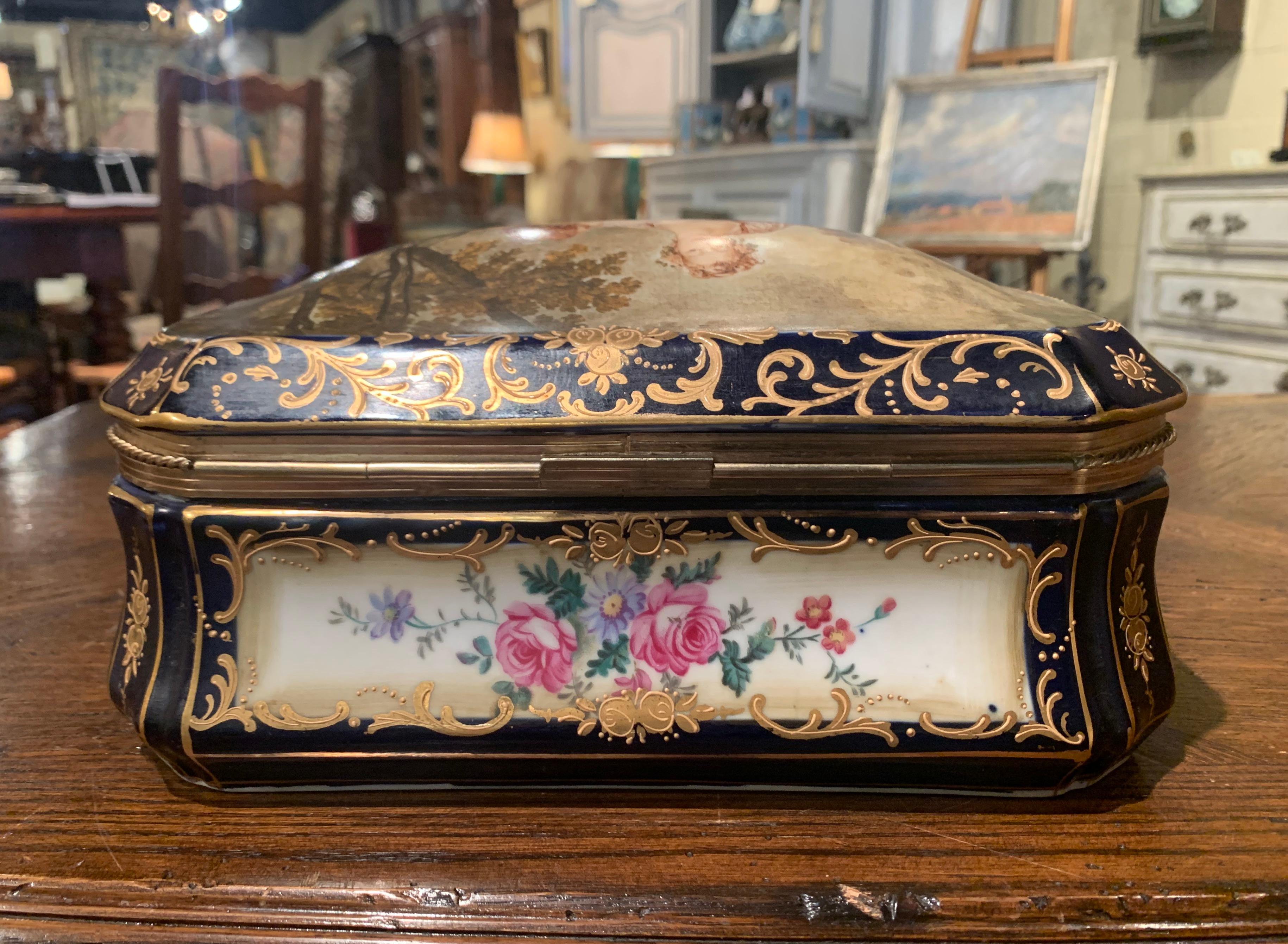 19th Century French Sèvres Painted Porcelain and Gilt Brass Casket Jewelry Box 6