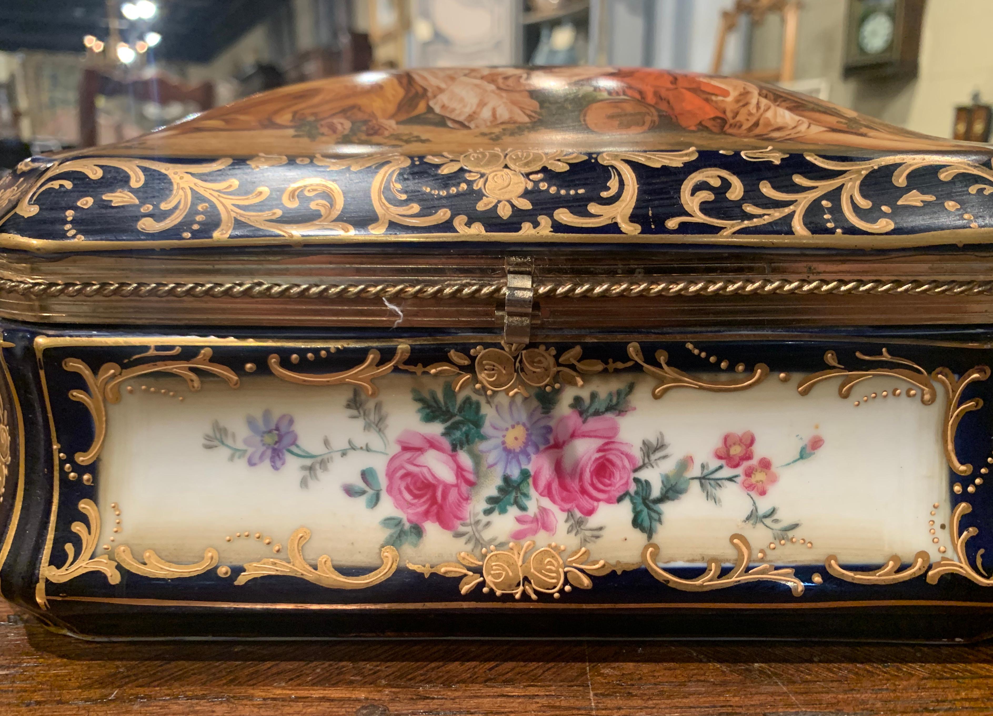 19th Century French Sèvres Painted Porcelain and Gilt Brass Casket Jewelry Box 1