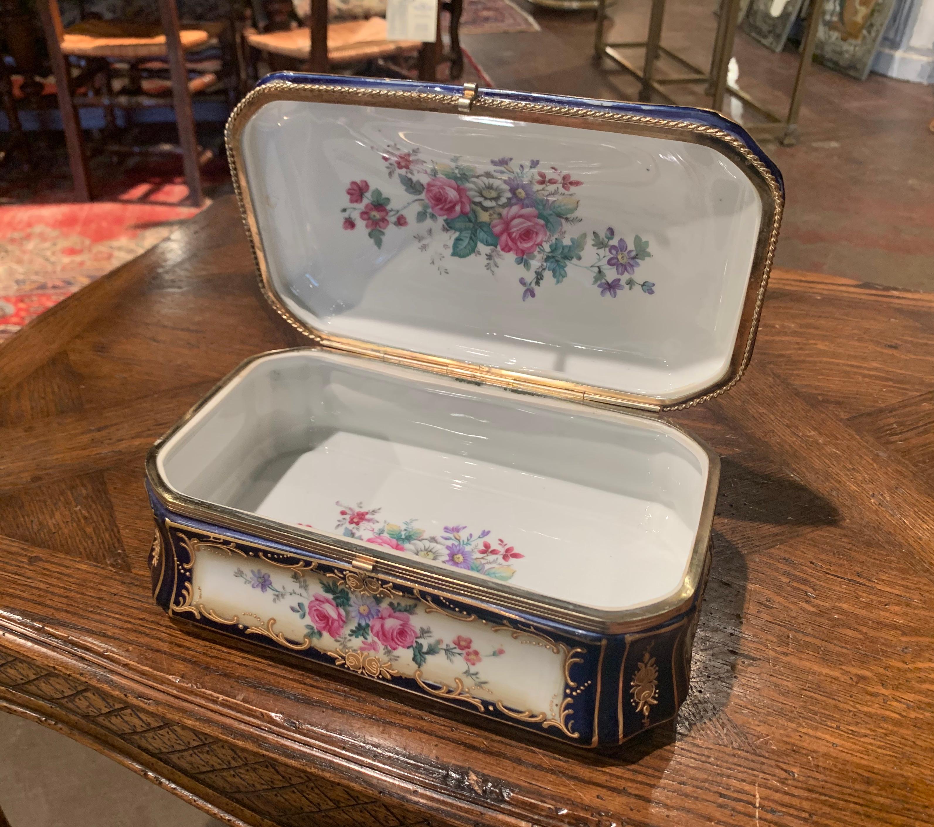 19th Century French Sèvres Painted Porcelain and Gilt Brass Casket Jewelry Box 2