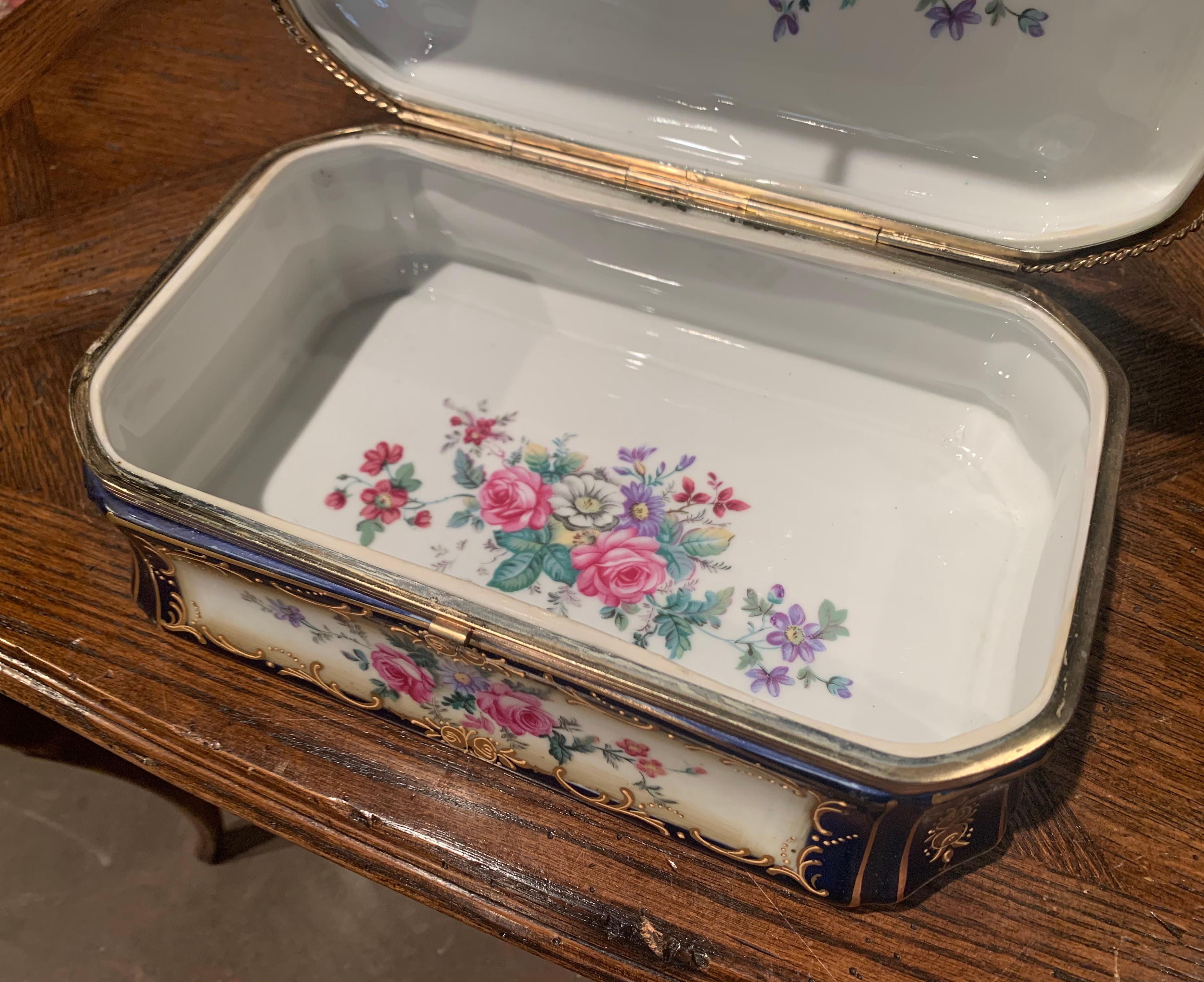 19th Century French Sèvres Painted Porcelain and Gilt Brass Casket Jewelry Box 3