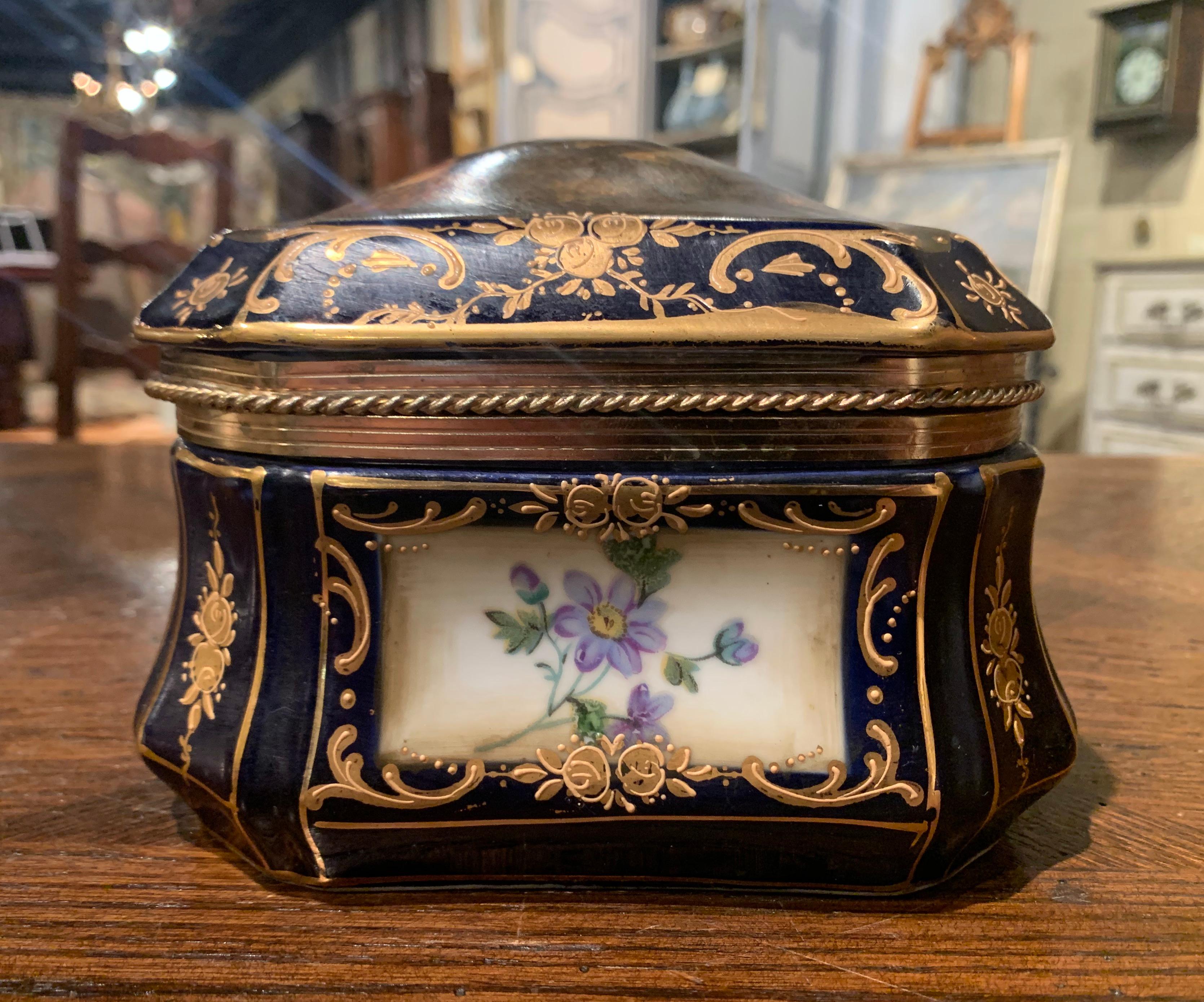 19th Century French Sèvres Painted Porcelain and Gilt Brass Casket Jewelry Box 4