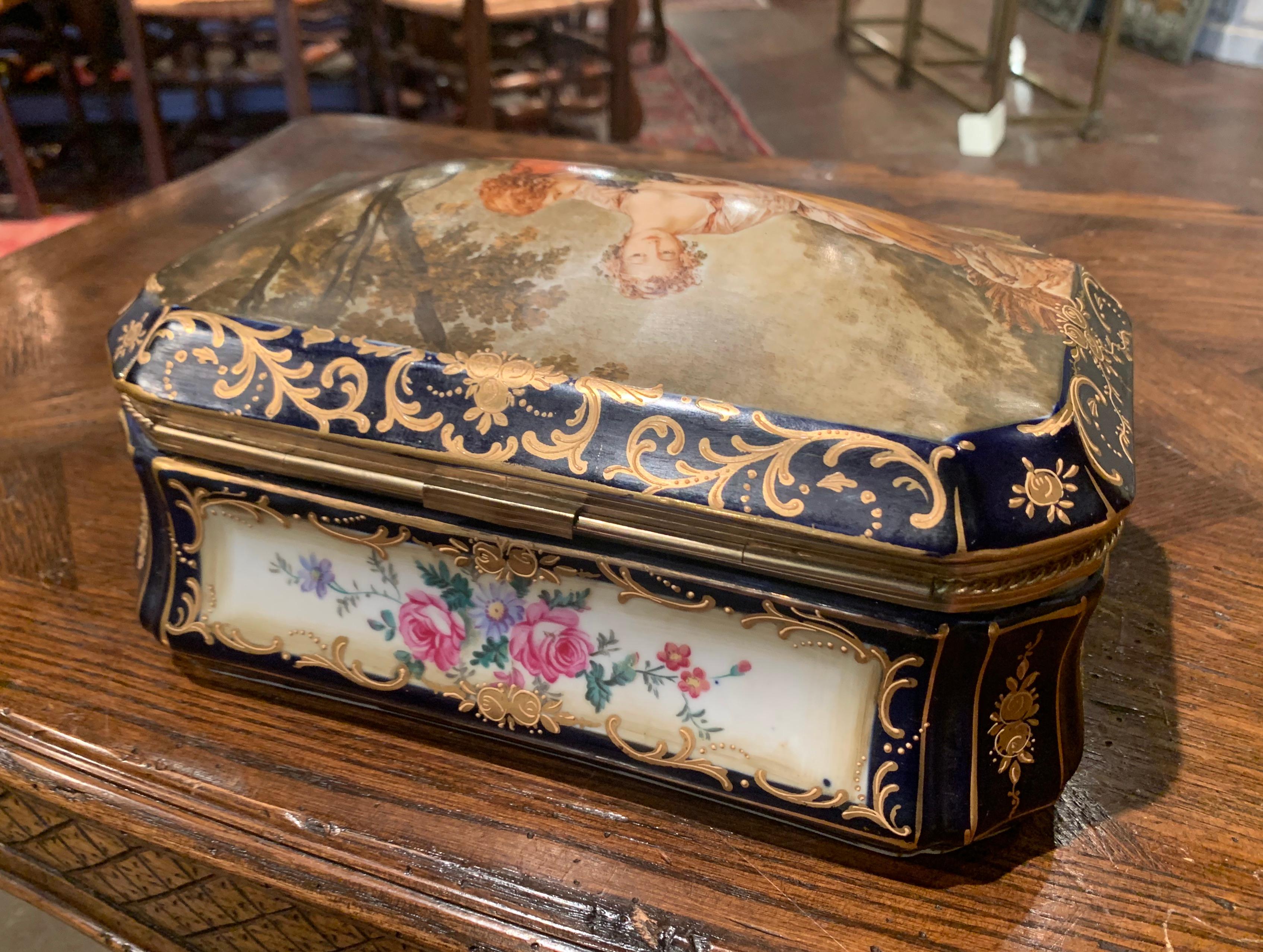19th Century French Sèvres Painted Porcelain and Gilt Brass Casket Jewelry Box 5
