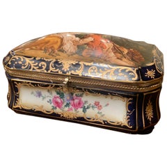 Antique 19th Century French Sèvres Painted Porcelain and Gilt Brass Casket Jewelry Box