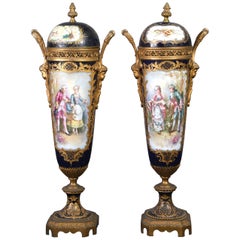 19th Century French Sevres Pair of Porcelain Bronze Covered Vases