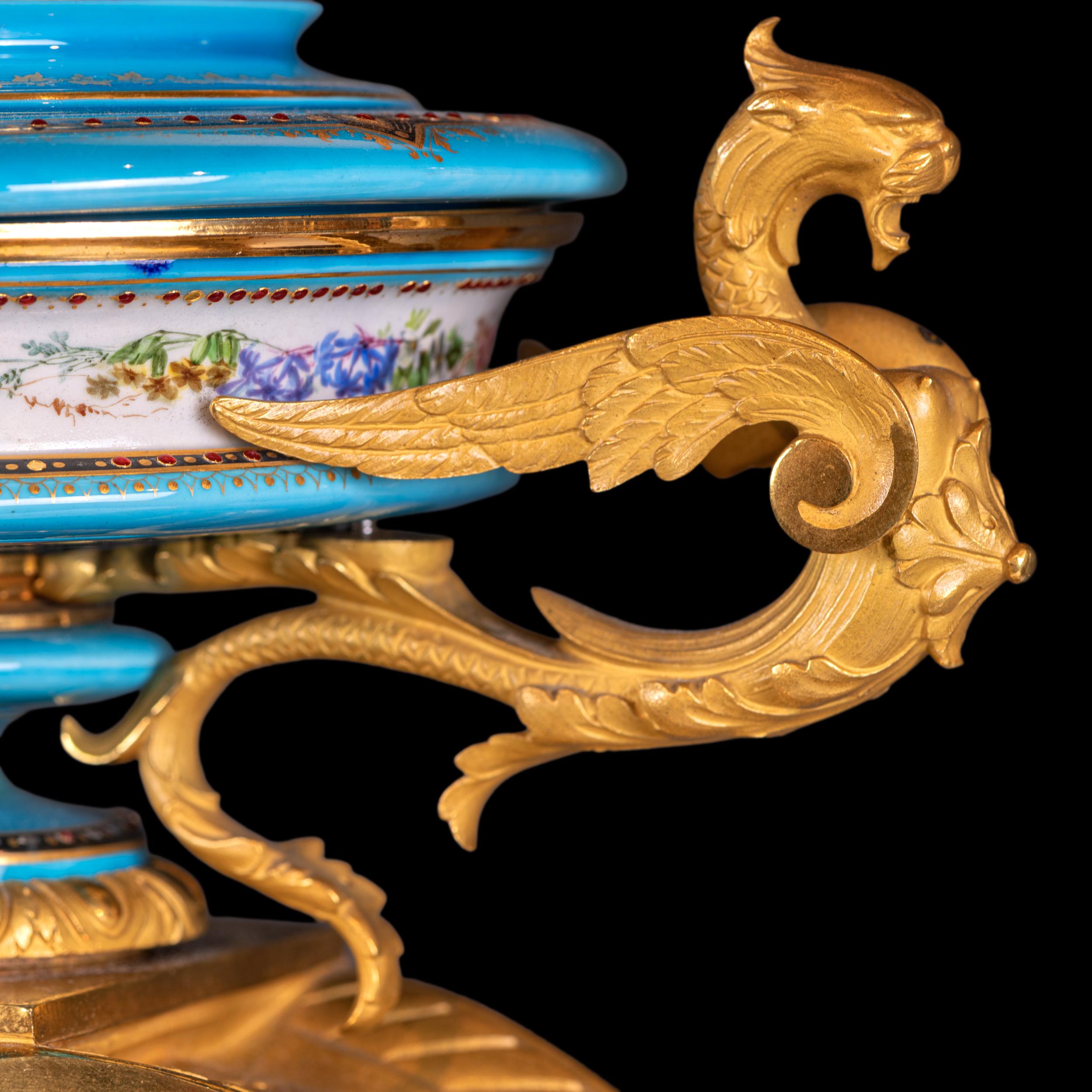 19th Century French Sevres Style 3 Piece Clock Clock Garniture For Sale 4