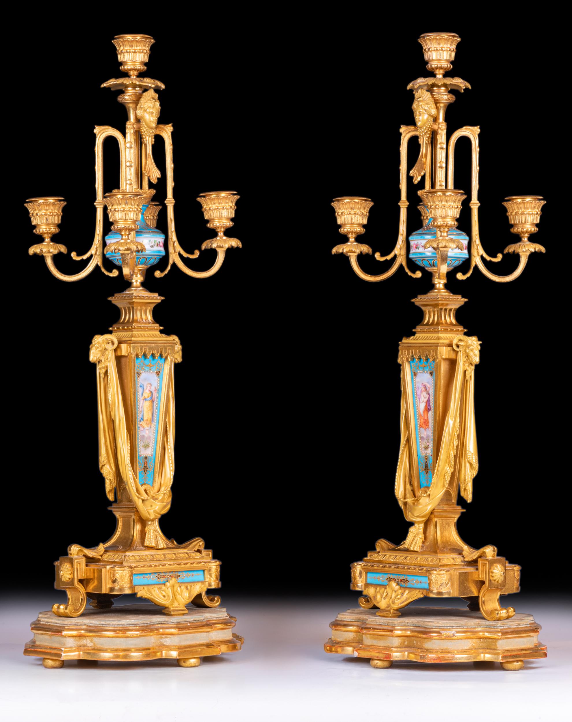 19th Century French Sevres Style 3 Piece Clock Clock Garniture For Sale 1