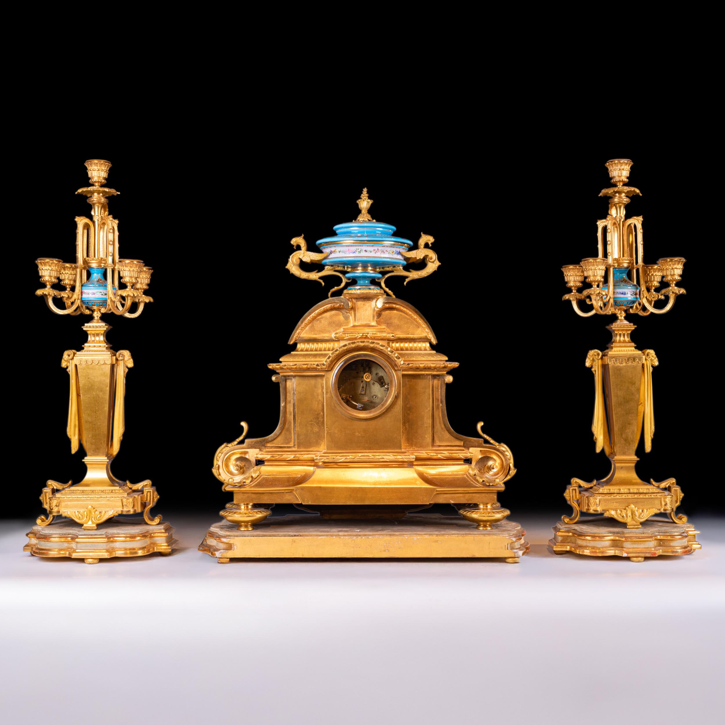 19th Century French Sevres Style 3 Piece Clock Clock Garniture For Sale 3