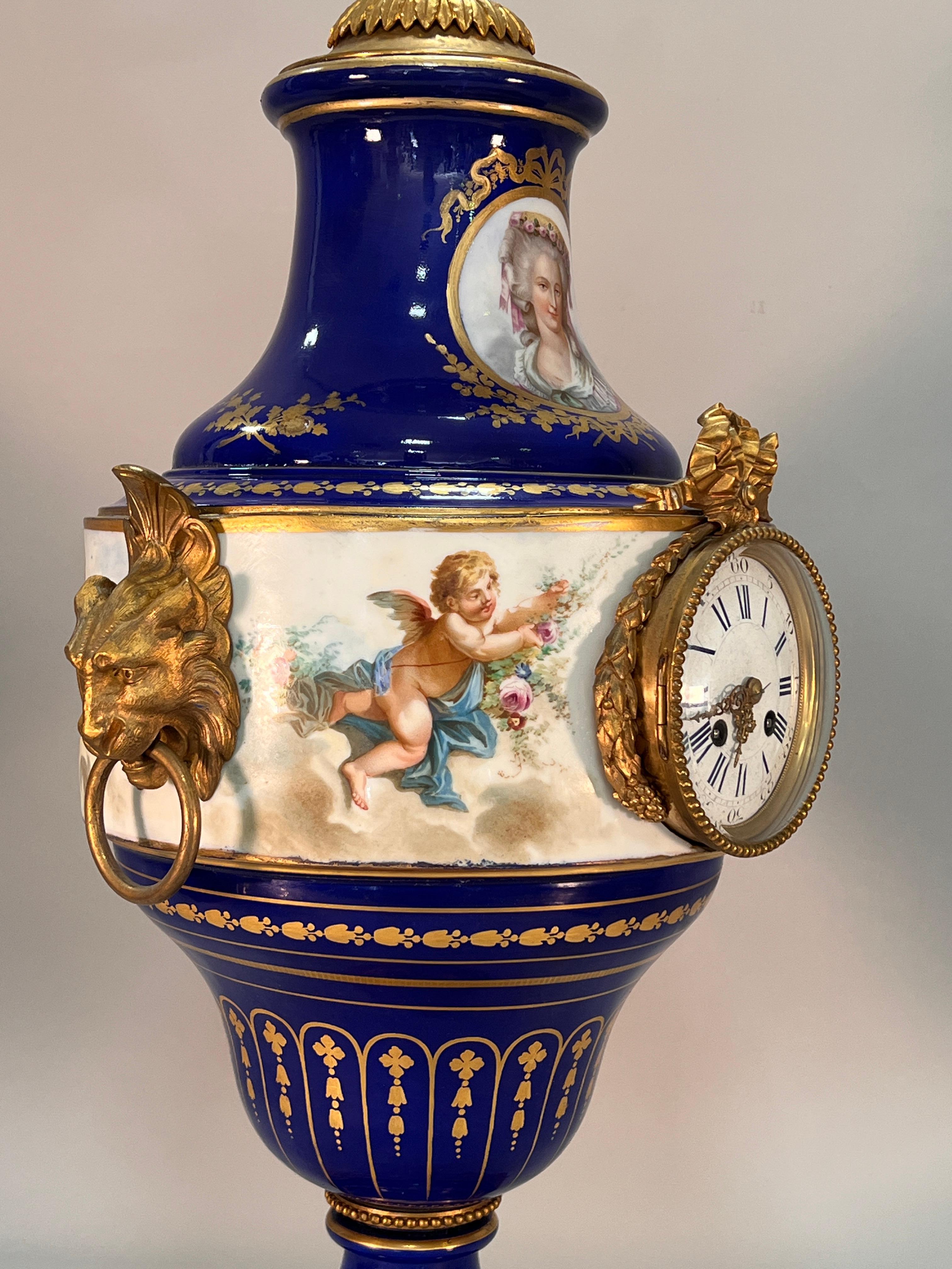 19th century French Sevres style baluster shaped porcelain clock For Sale 4