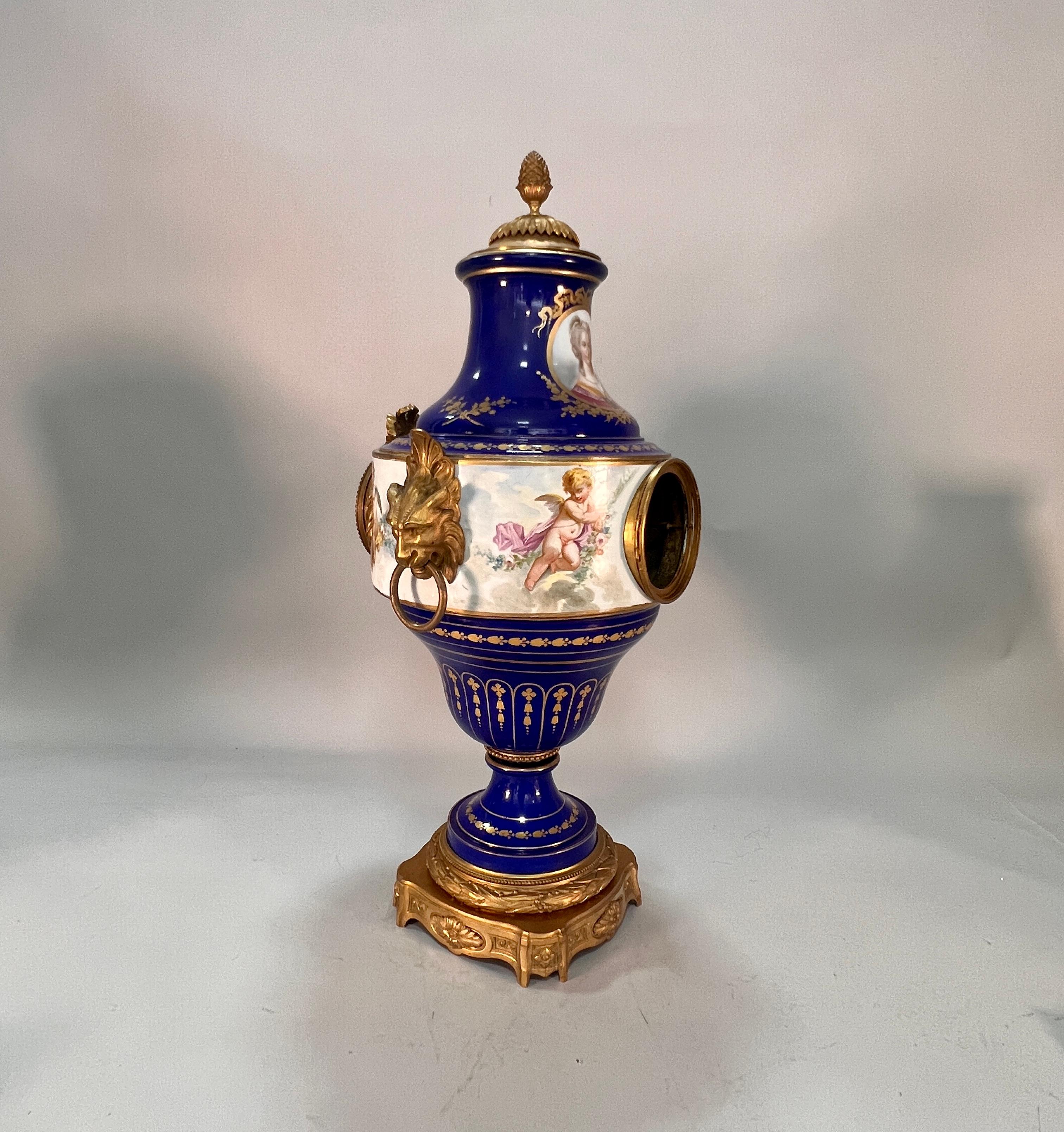 19th Century 19th century French Sevres style baluster shaped porcelain clock For Sale