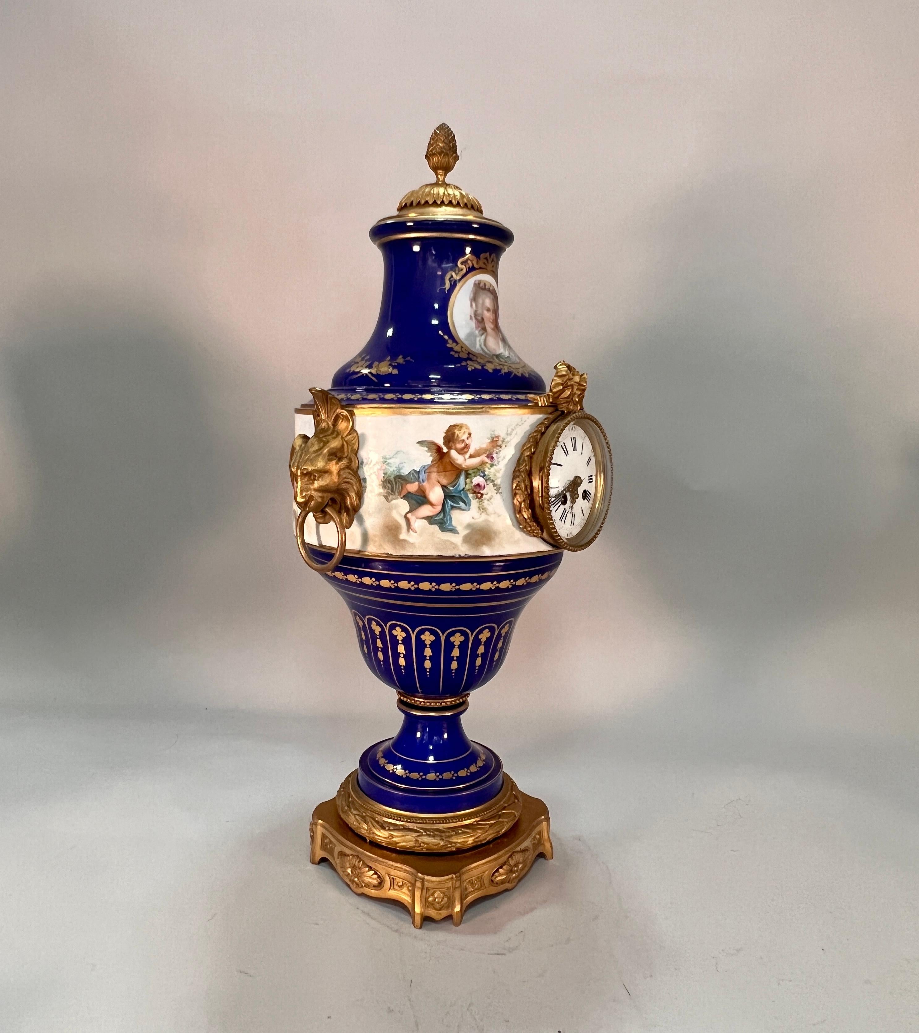 19th century French Sevres style baluster shaped porcelain clock For Sale 3