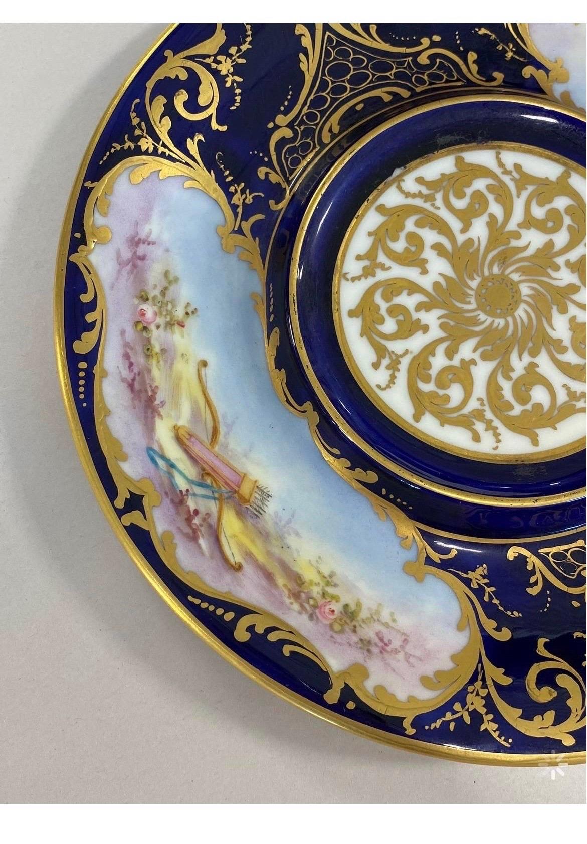 19th Century French Sevres Style Cobalt Porcelain Lidded “Courting” Dish For Sale 3