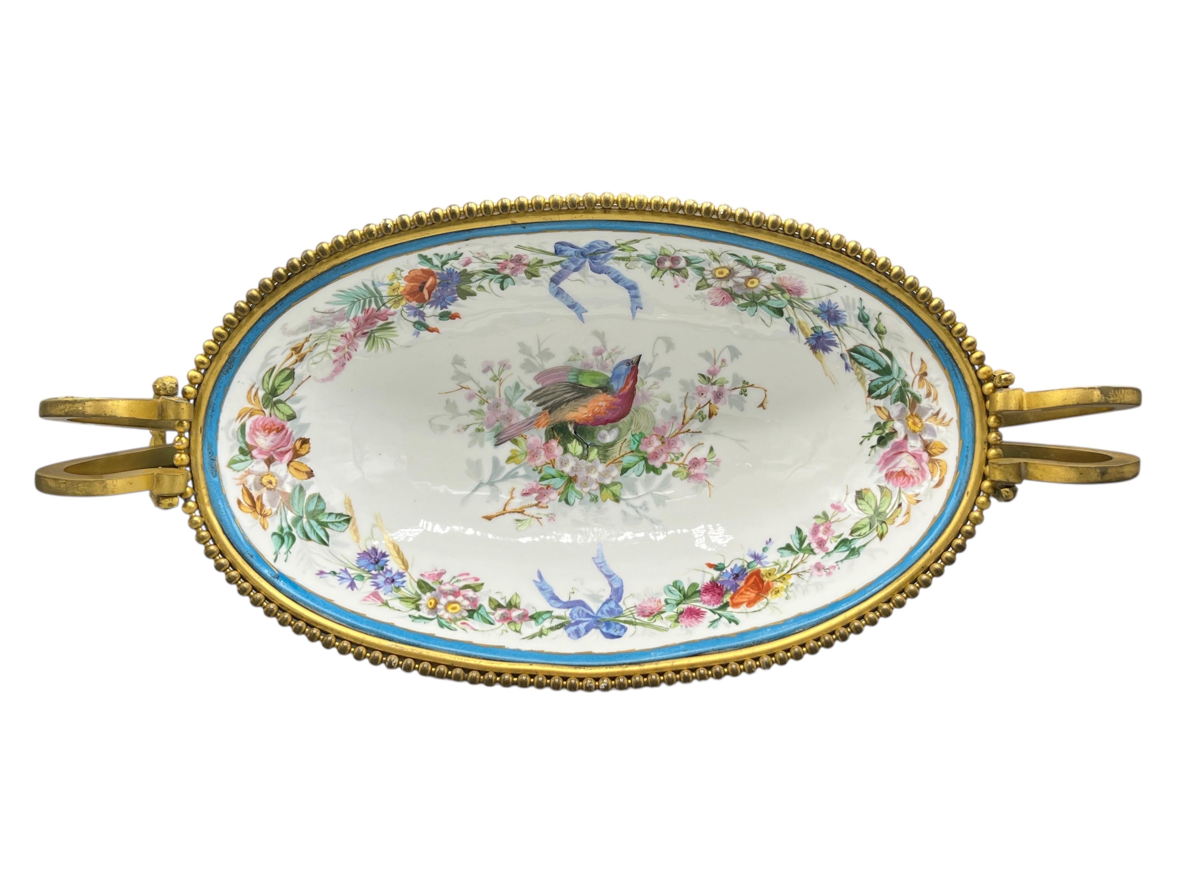 19th Century French Sevres Style Gilt Bronze and Porcelain Centerpiece Bowl 6
