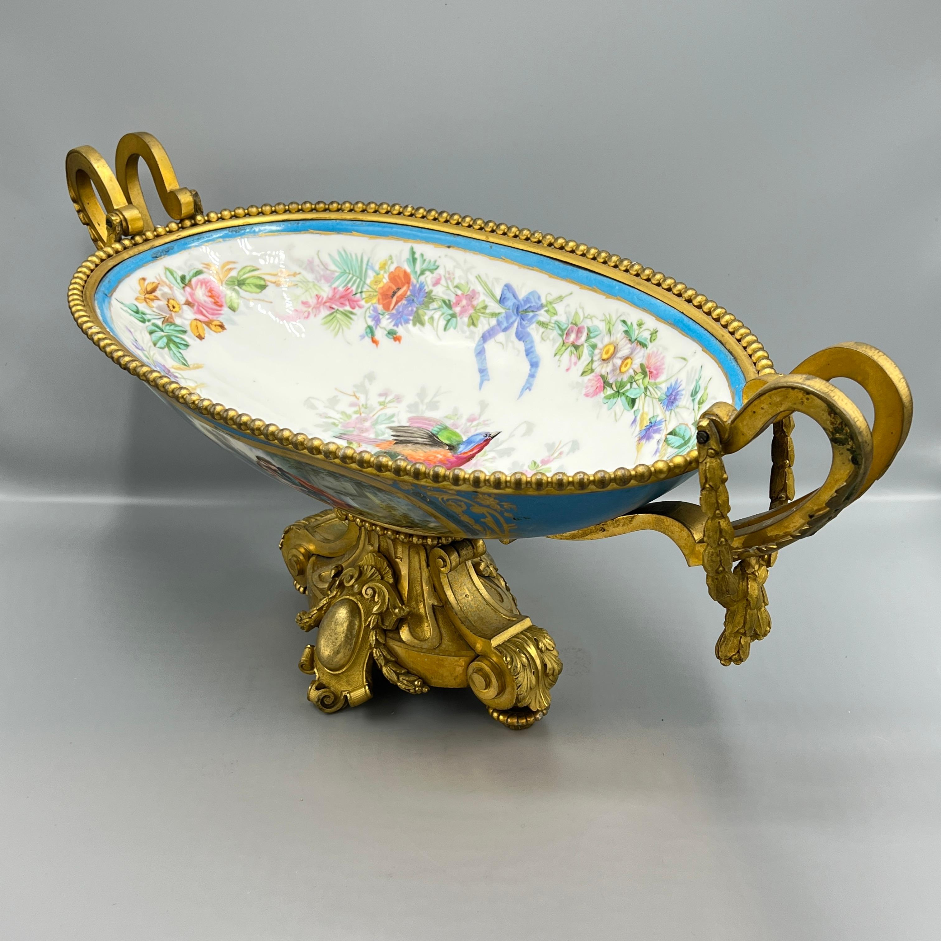 19th Century French Sevres Style Gilt Bronze and Porcelain Centerpiece Bowl 1