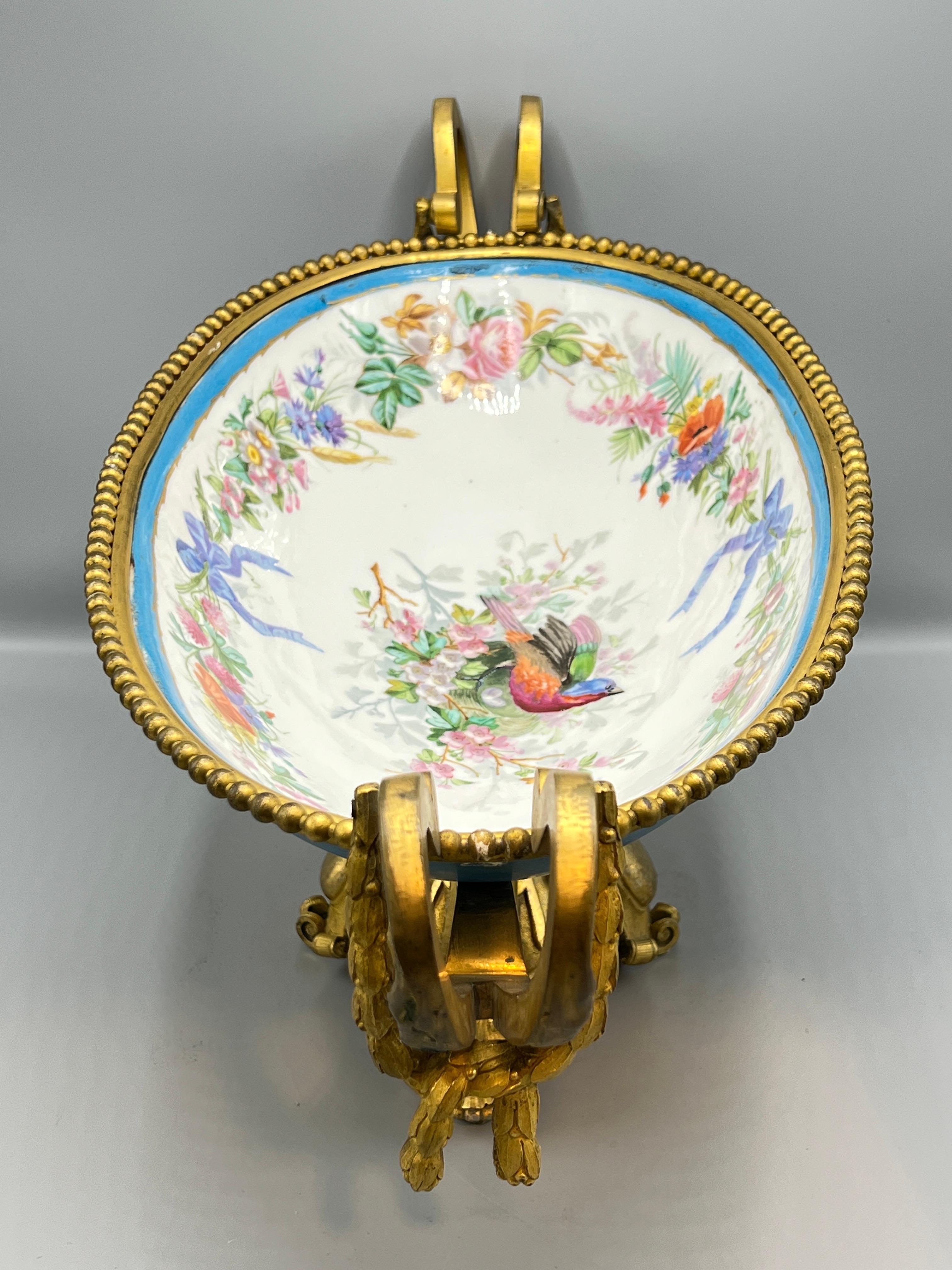 19th Century French Sevres Style Gilt Bronze and Porcelain Centerpiece Bowl 2