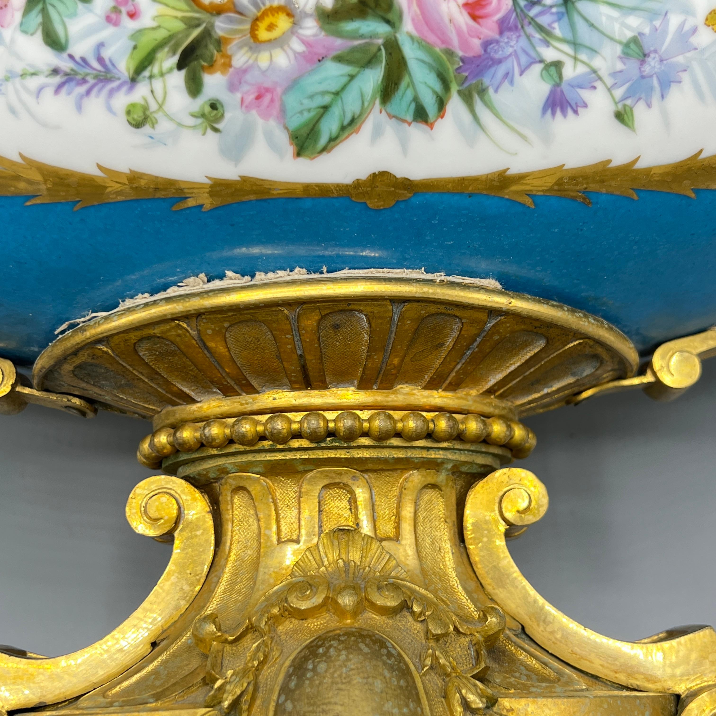 19th Century French Sevres Style Gilt Bronze and Porcelain Centerpiece Bowl 3