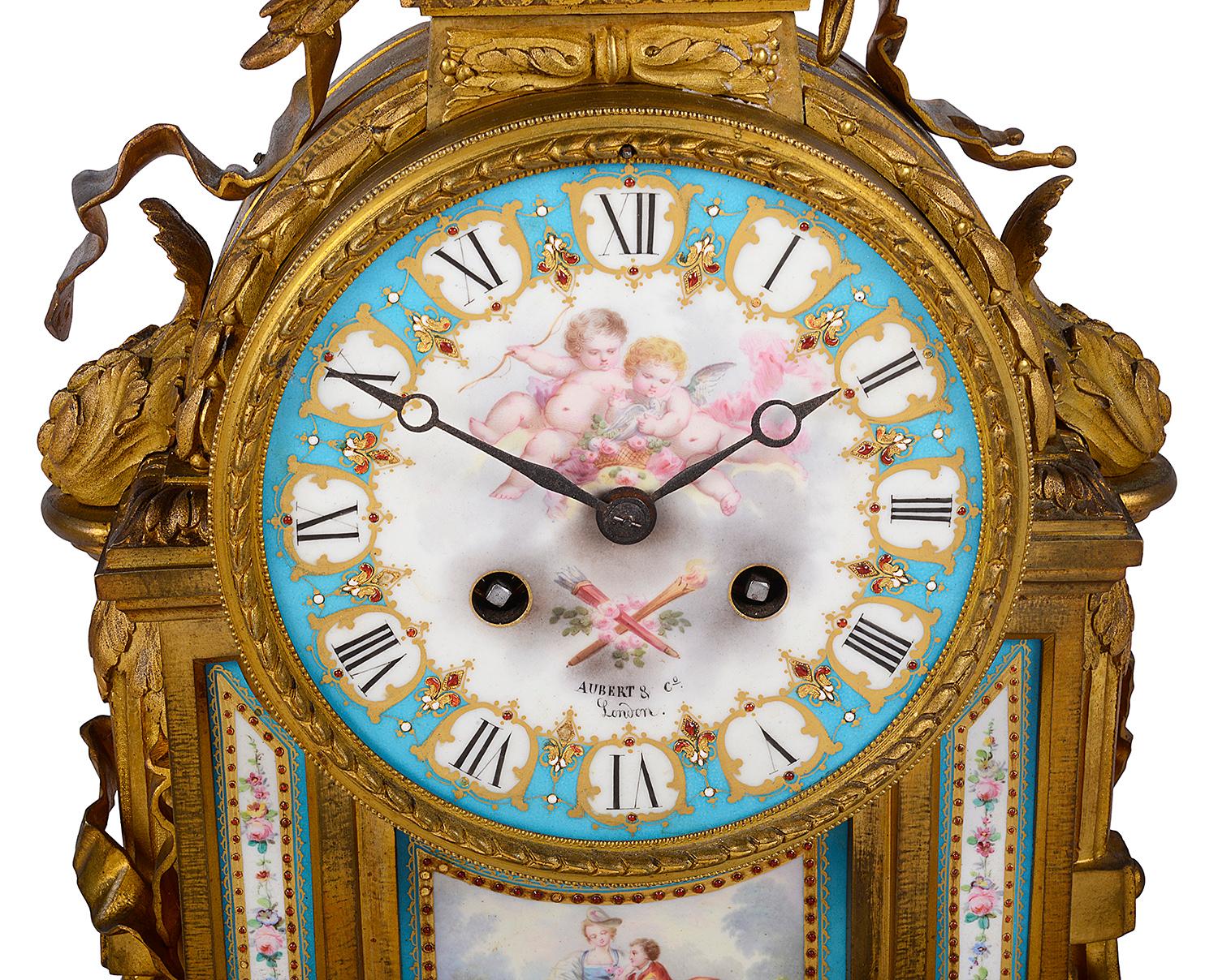 Gilt 19th Century French Sevres Style Ormolu Mantel Clock