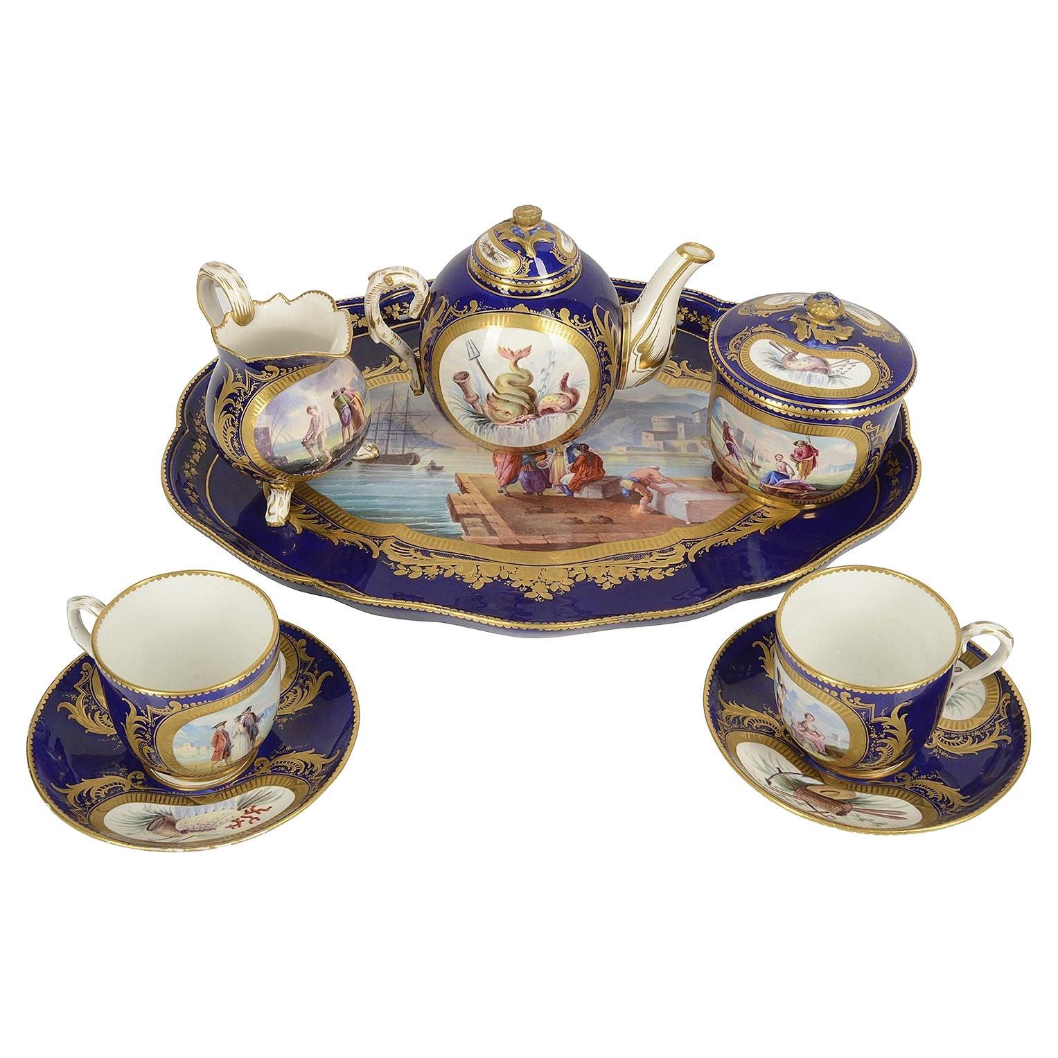 19th Century French Sevres Style Porcelain Cabaret Set For Sale