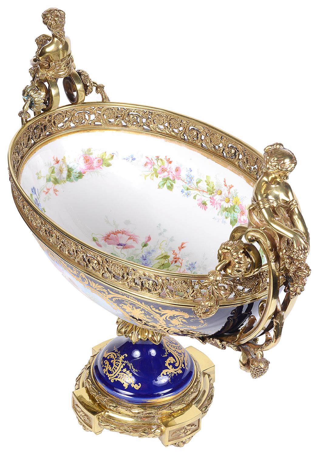 Hand-Painted 19th Century French Sevres style porcelain comport. For Sale